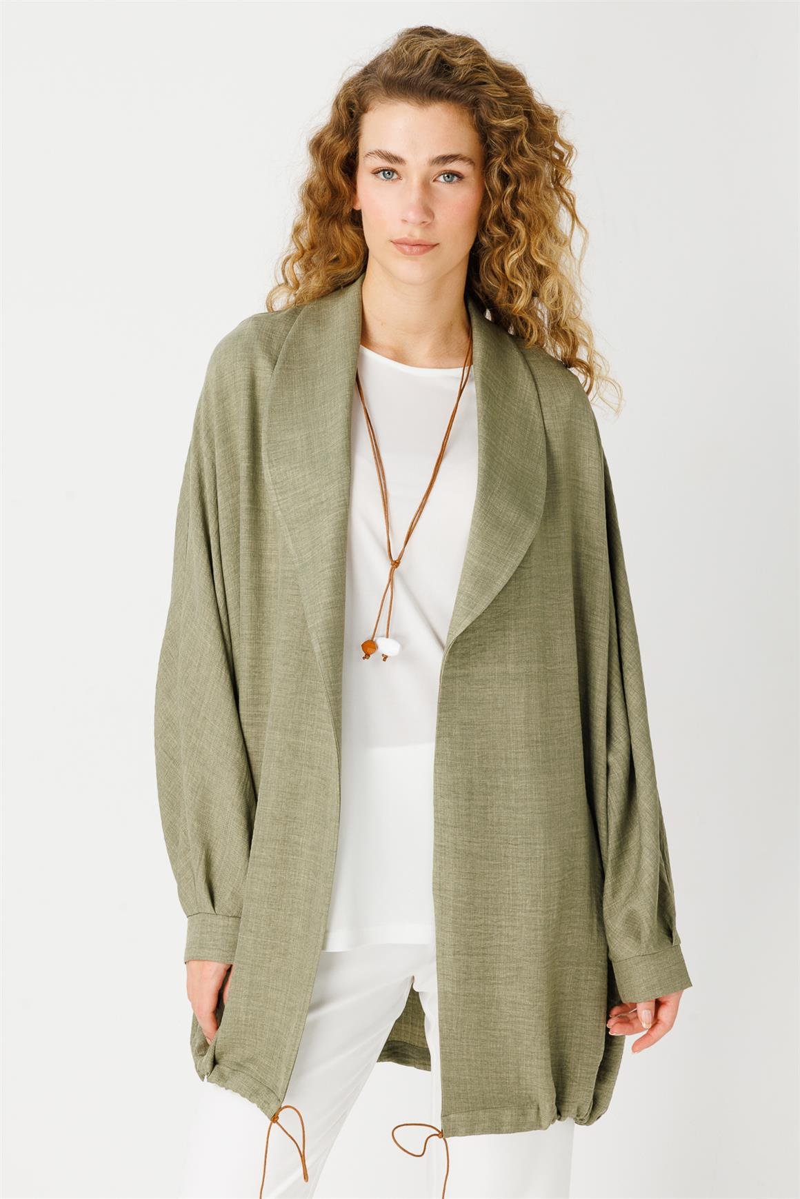 Kolye Detaylı Tunik Ceket Takım  Haki