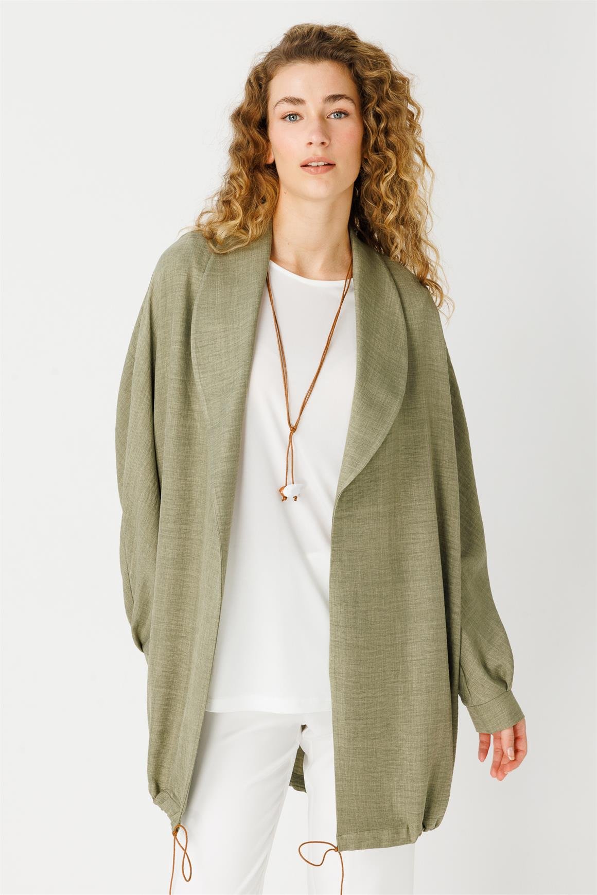 Kolye Detaylı Tunik Ceket Takım  Haki