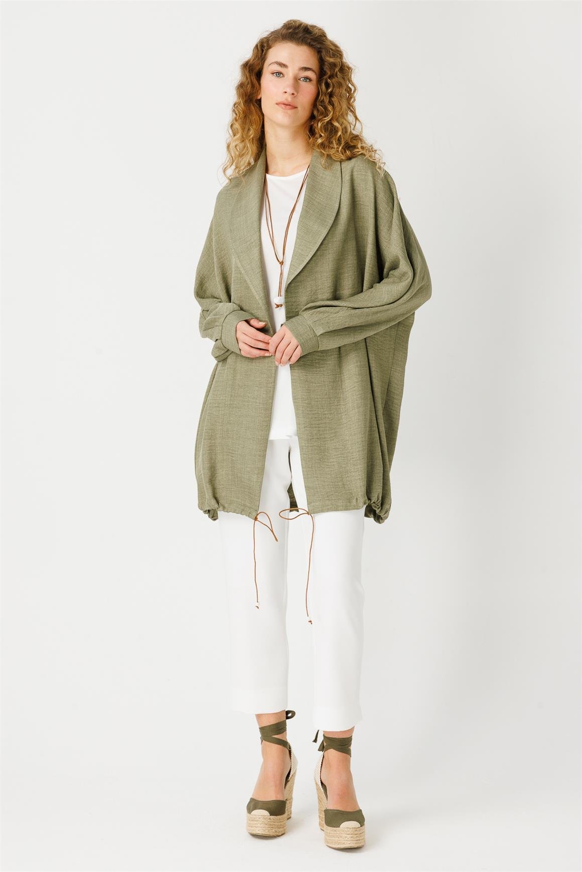 Kolye Detaylı Tunik Ceket Takım  Haki