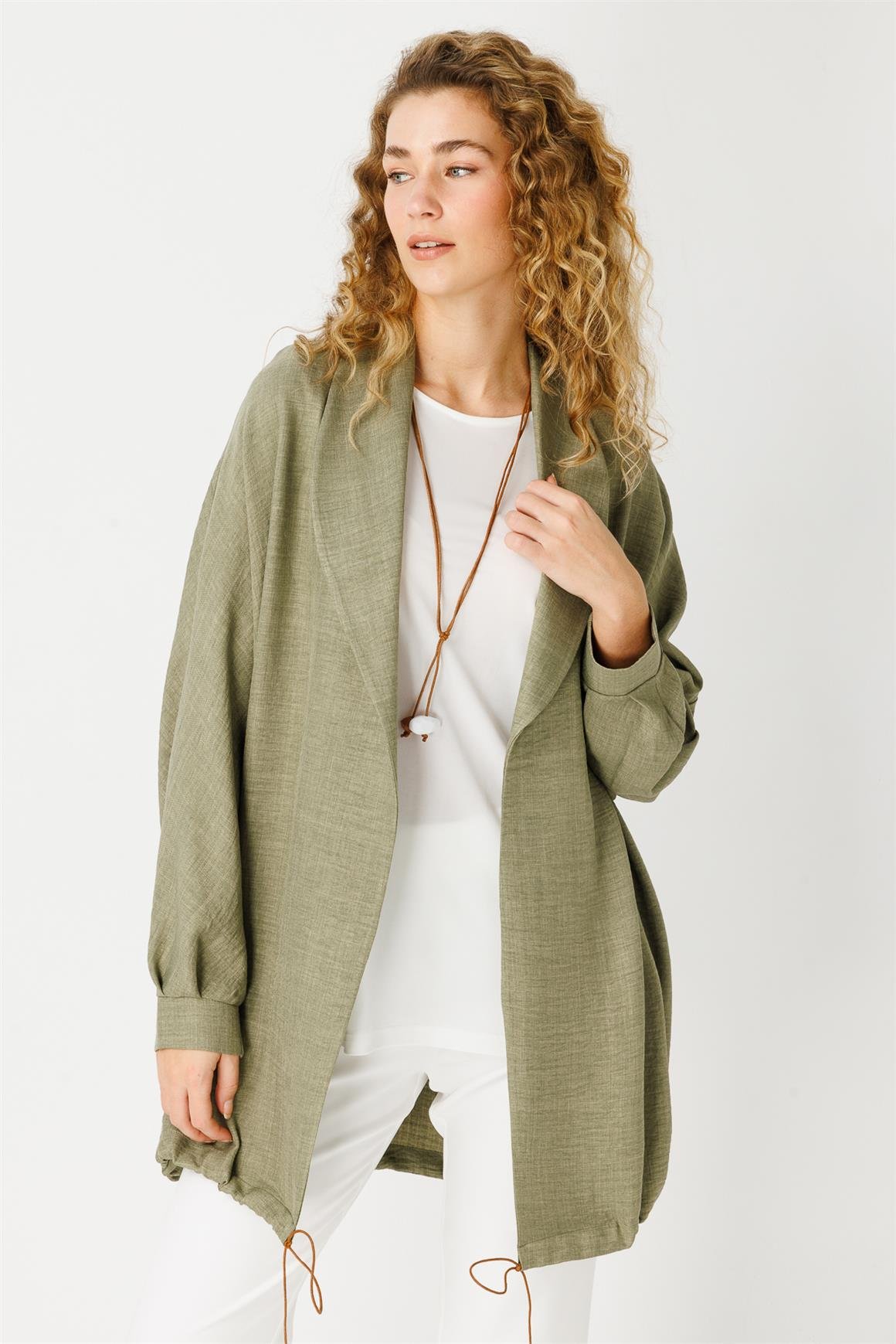 Kolye Detaylı Tunik Ceket Takım  Haki