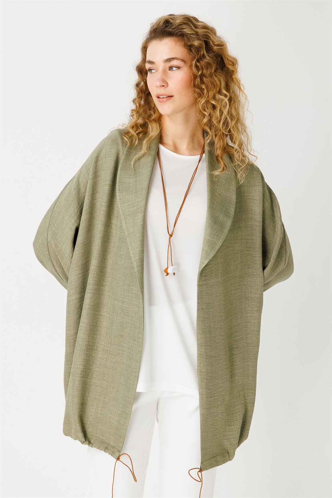 Kolye Detaylı Tunik Ceket Takım  Haki