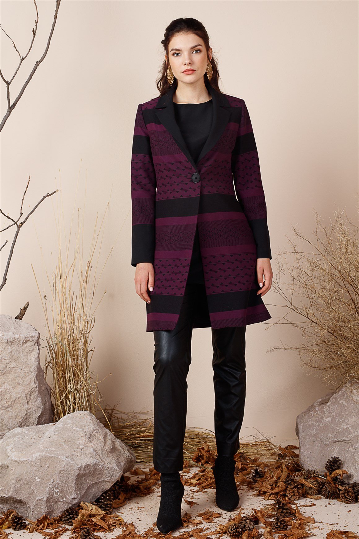 Purple- Double Breasted Collar Suit with Jacket