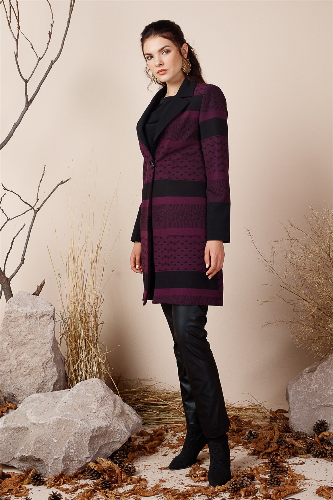Purple- Double Breasted Collar Suit with Jacket