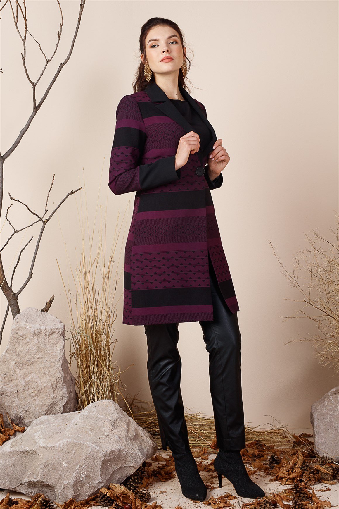 Purple- Double Breasted Collar Suit with Jacket