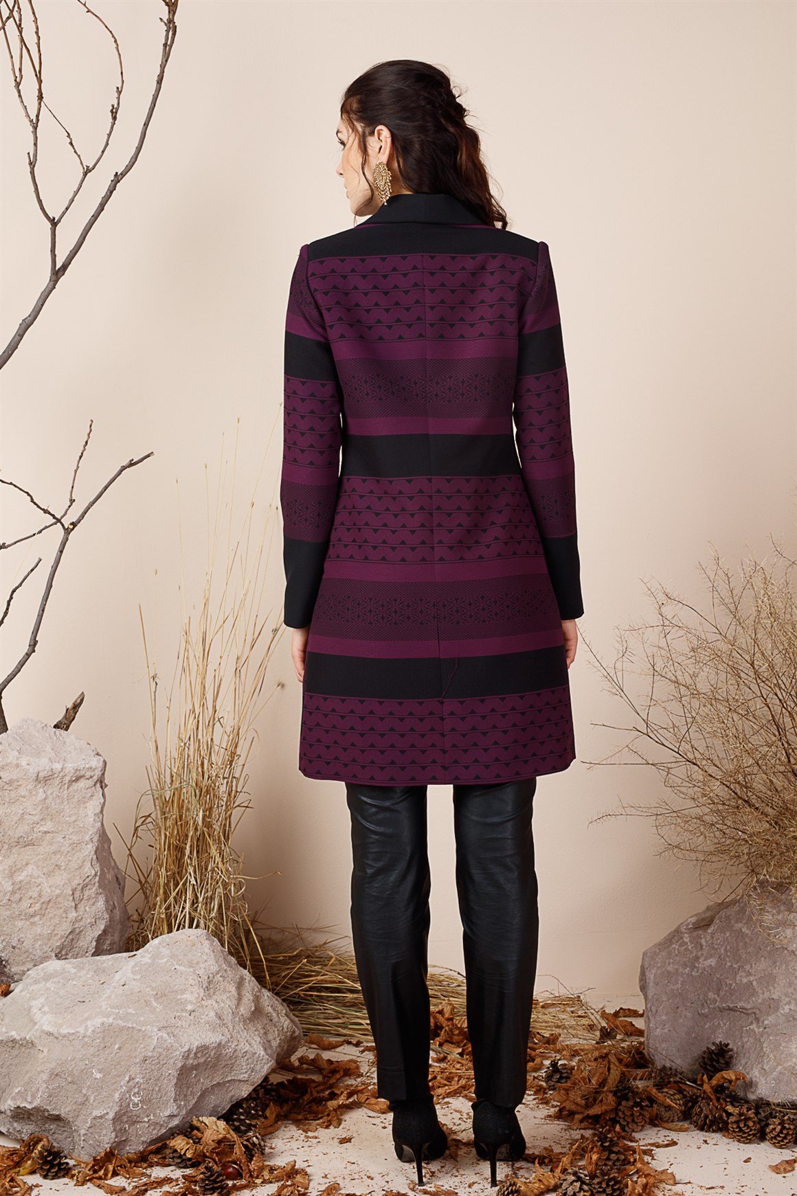 Purple- Double Breasted Collar Suit with Jacket