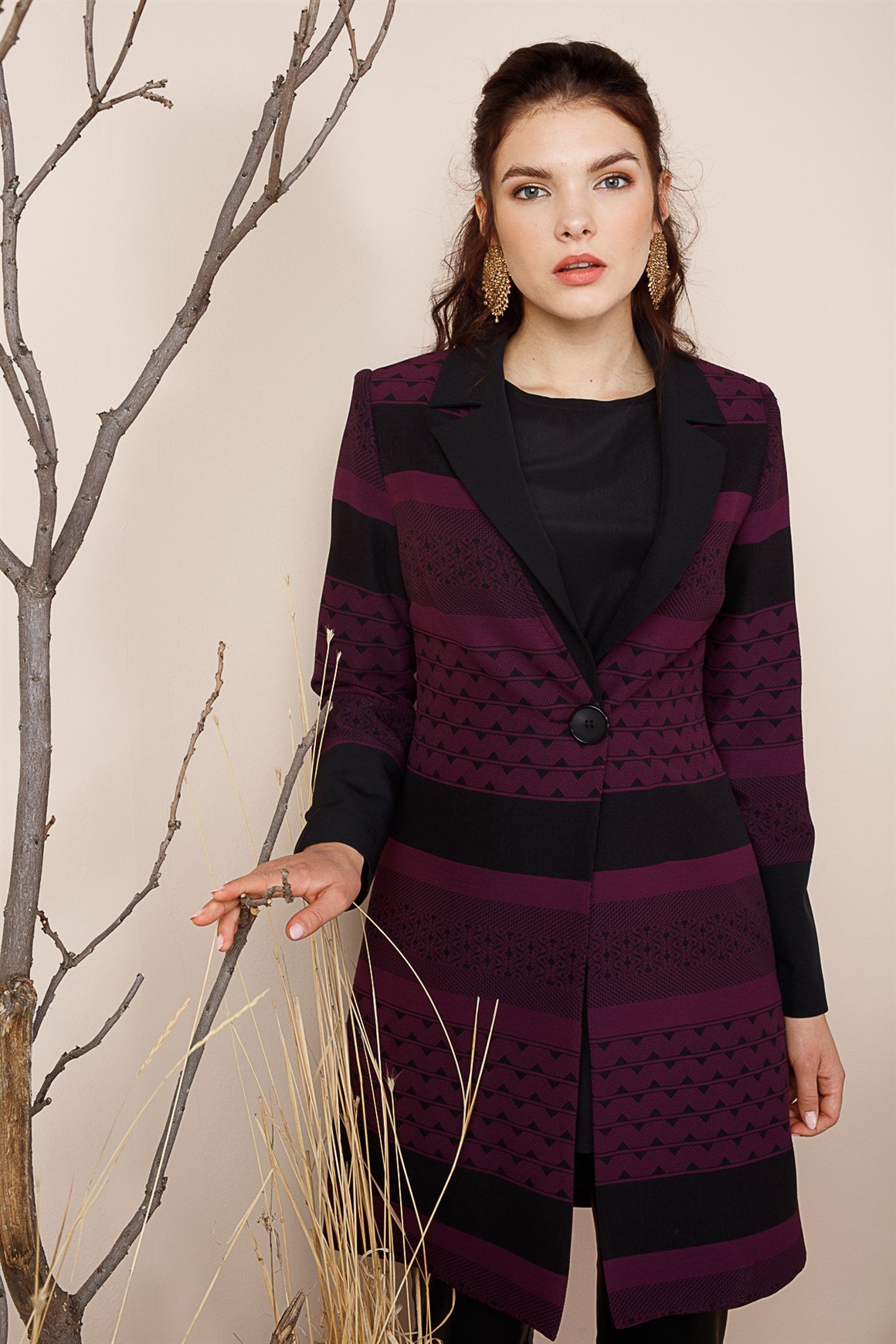 Purple- Double Breasted Collar Suit with Jacket