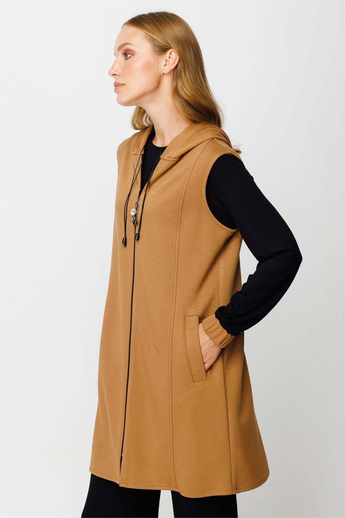 Oysh Kumaş Yelekli İç Dış Takım  Camel