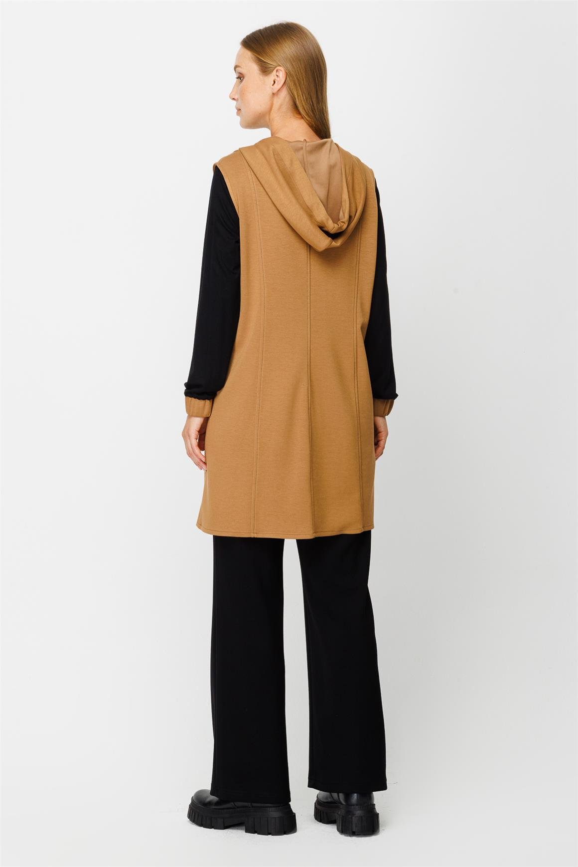 Oysh Kumaş Yelekli İç Dış Takım  Camel