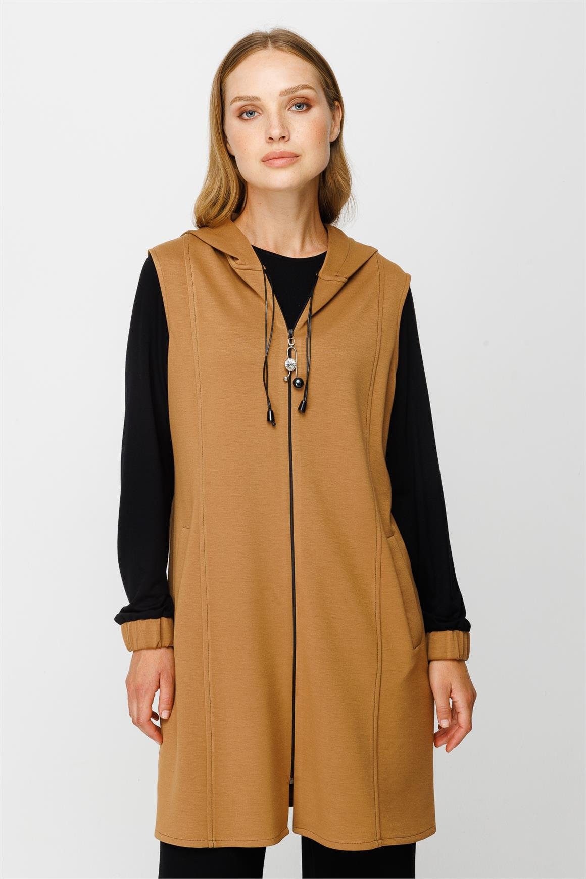 Oysh Kumaş Yelekli İç Dış Takım  Camel