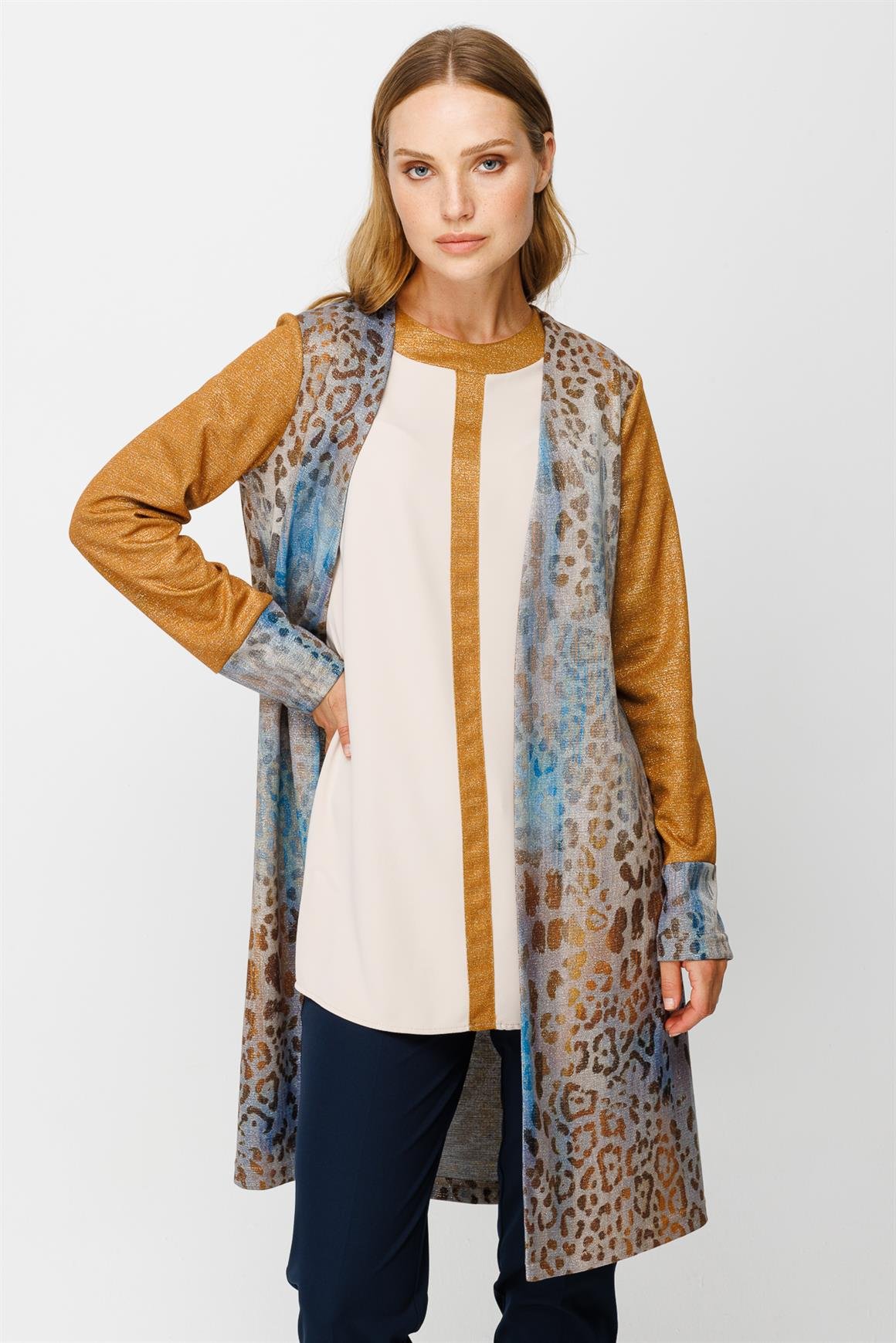 Özel Desenli İç Dış Bluz Takım  Safran