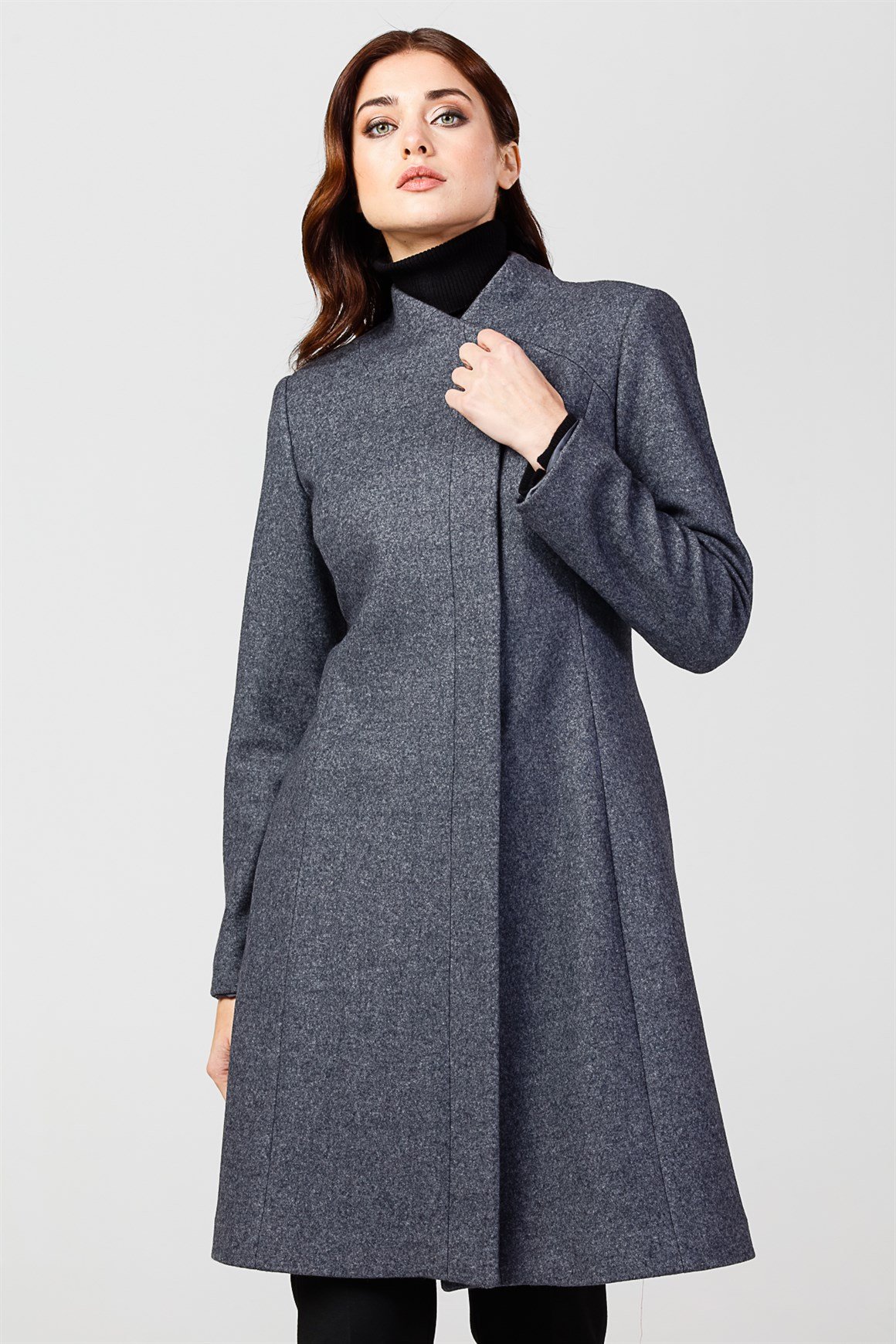 Anthracite - Collarless Overcoat