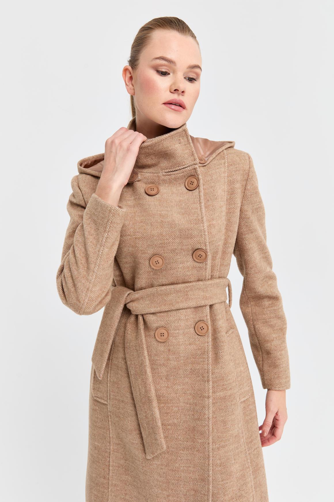 Balıksırtı Dokulu Yün Kaban  Camel