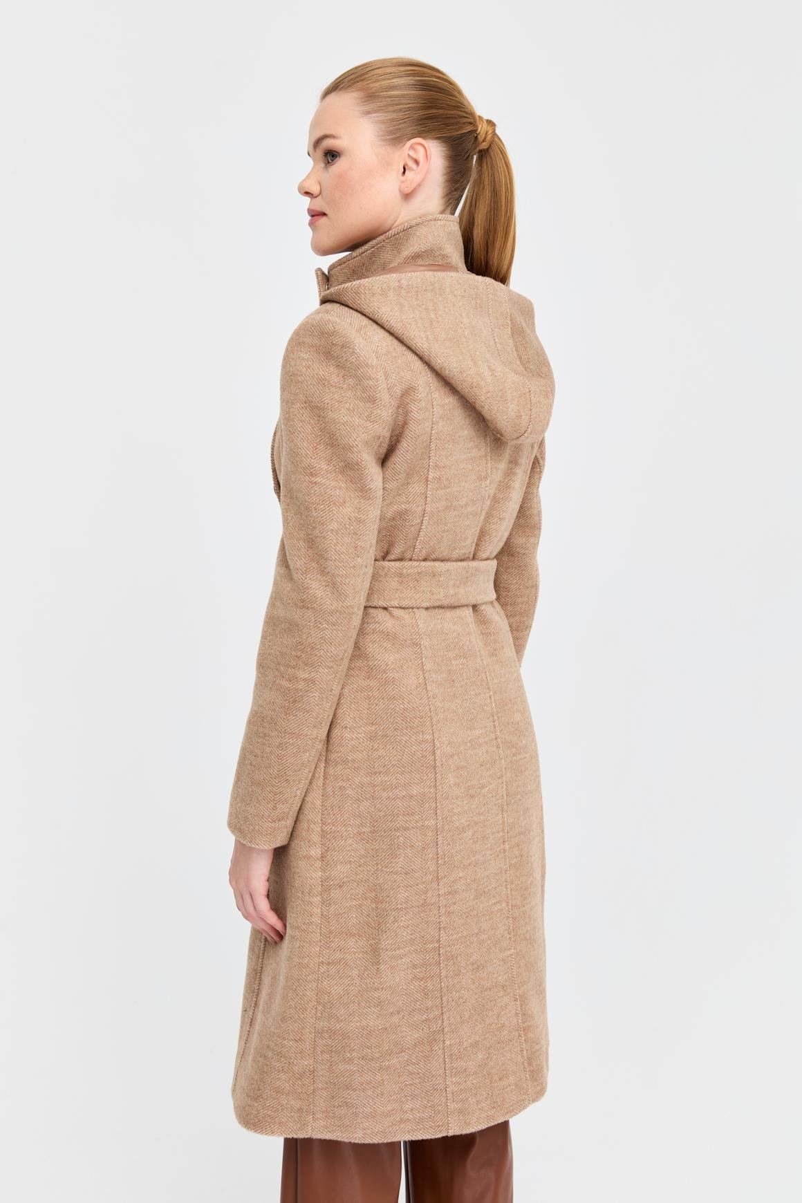 Balıksırtı Dokulu Yün Kaban  Camel