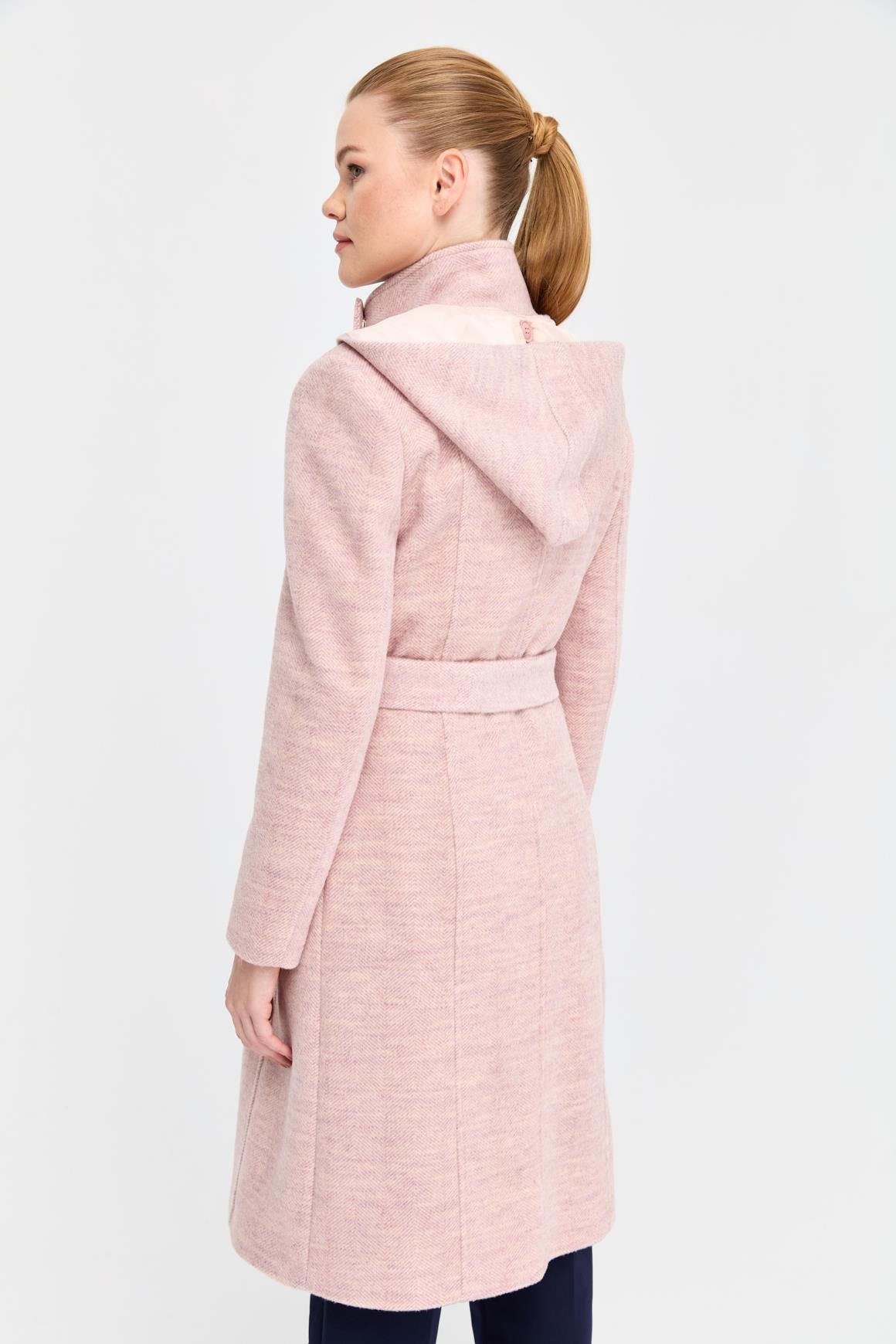 Balıksırtı Dokulu Yün Kaban  Pudra