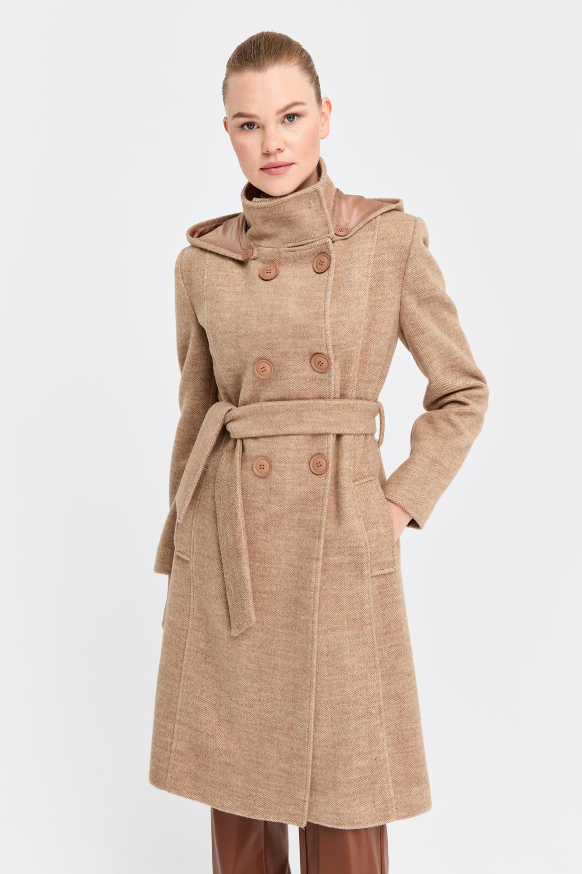 Balıksırtı Dokulu Yün Kaban  Camel