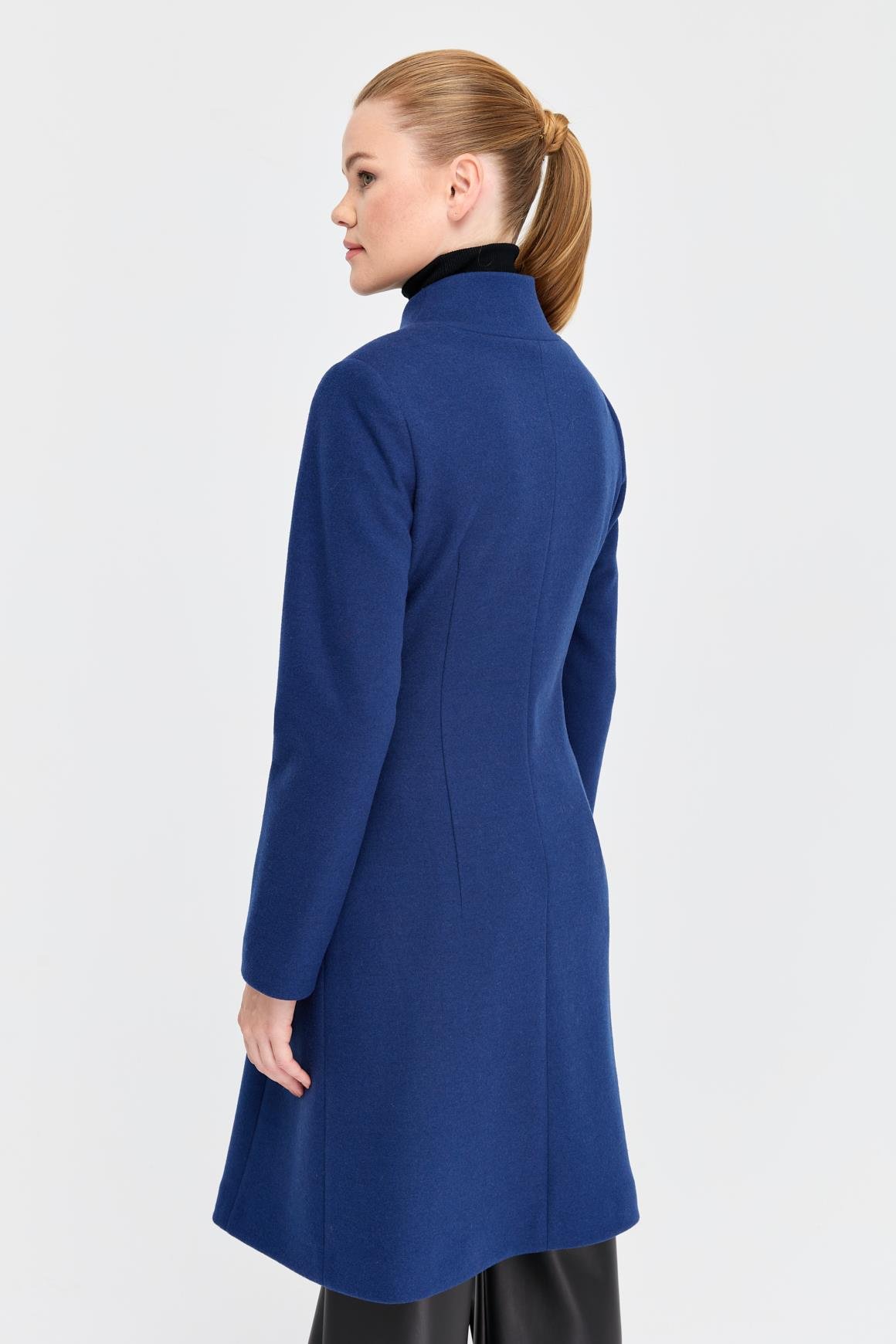 Çıt Çıt Düğmeli Yakasız Kaban  İndigo