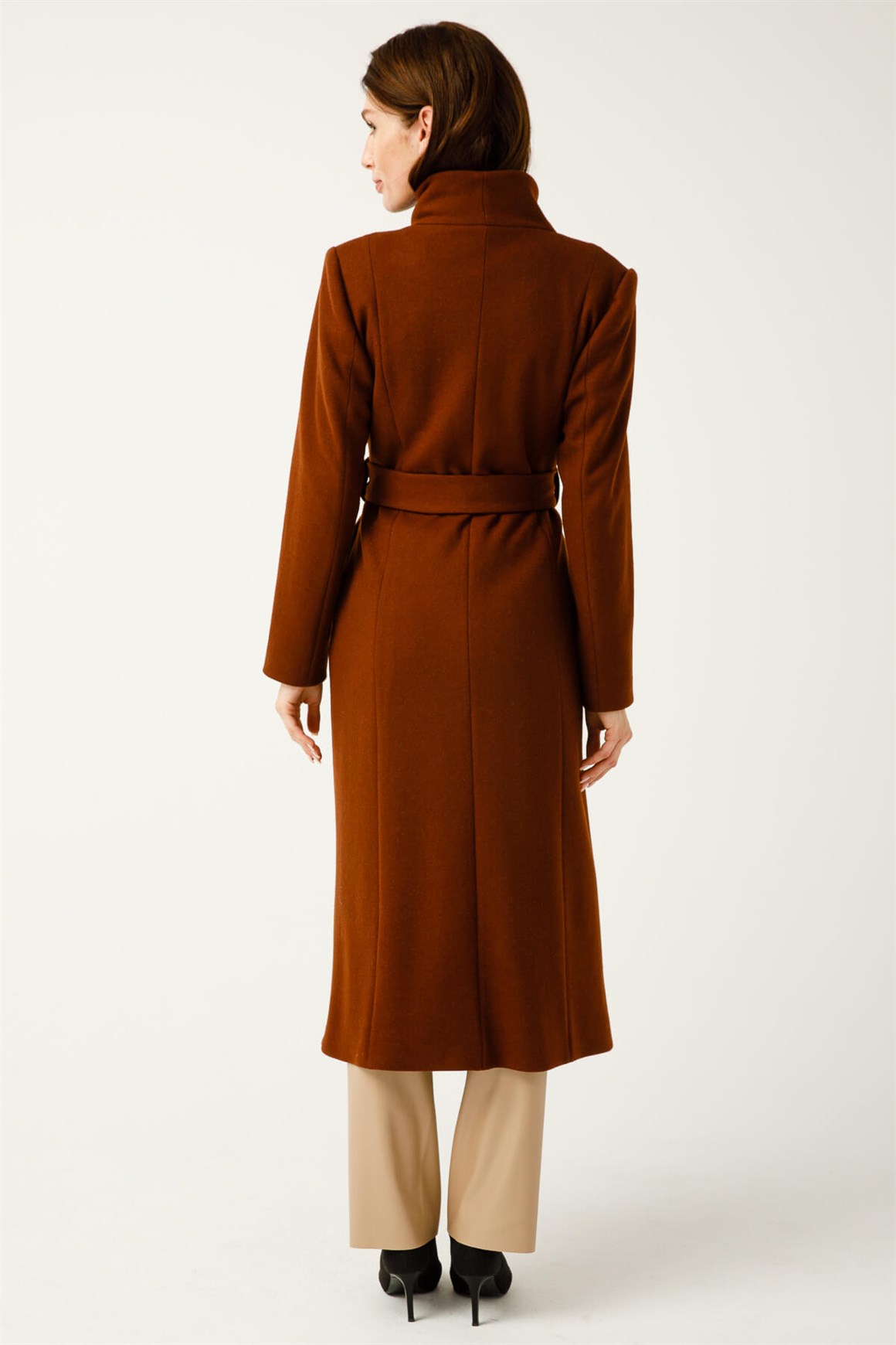 Degaje Yaka Verev Kapamalı Kaban  Kahve