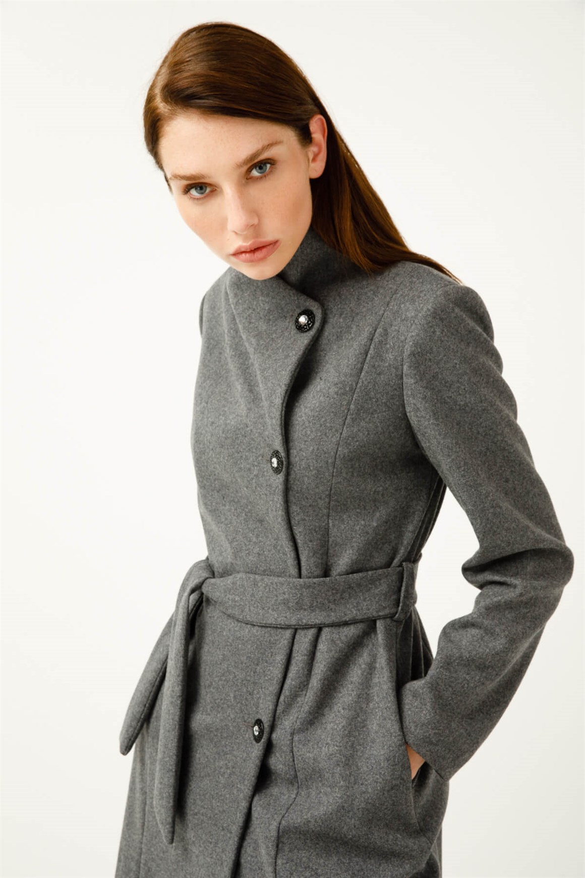 Degaje Yaka Verev Kapamalı Kaban  Antrasit