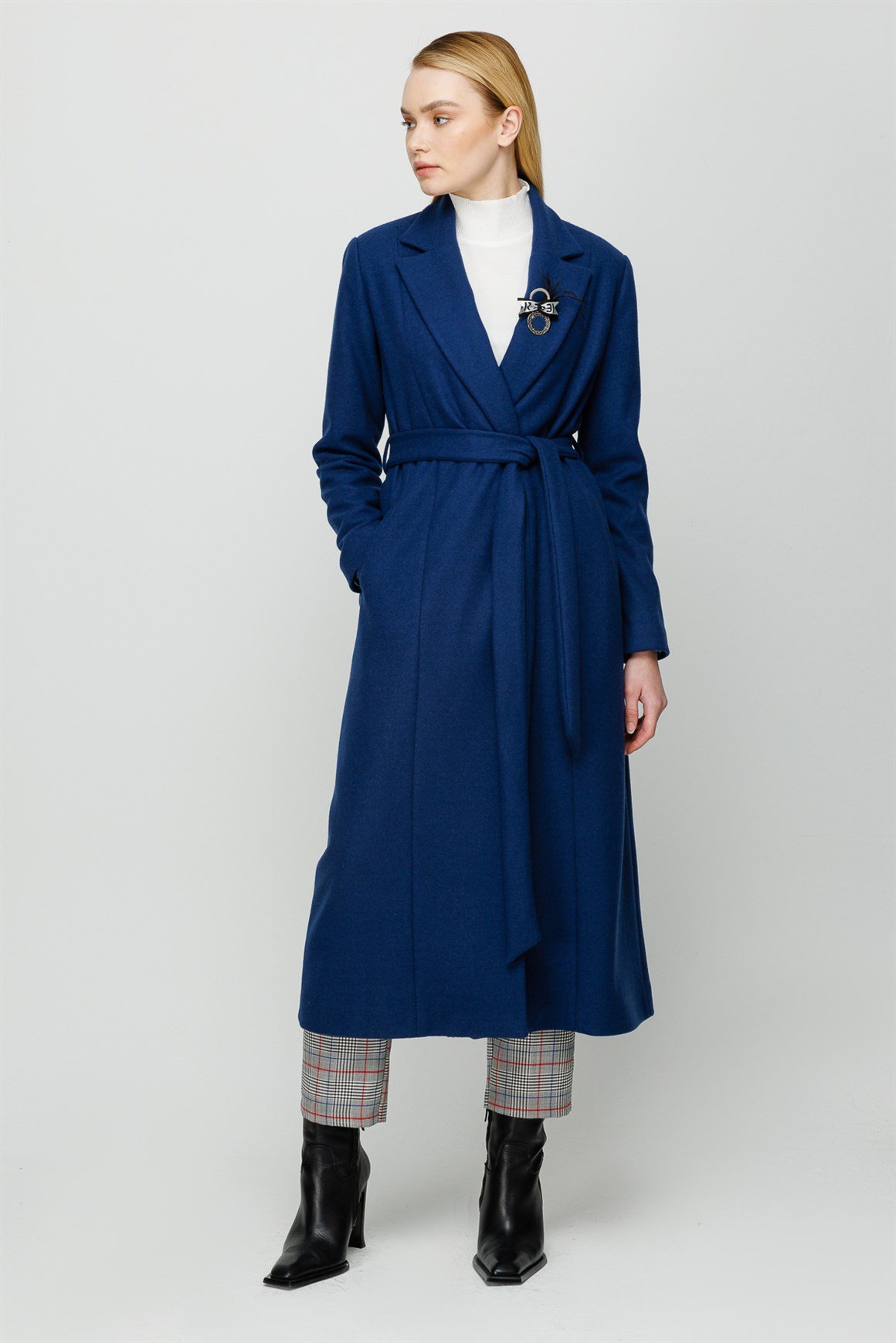 Erkek Yaka Aksesuarlı Kaban  İndigo