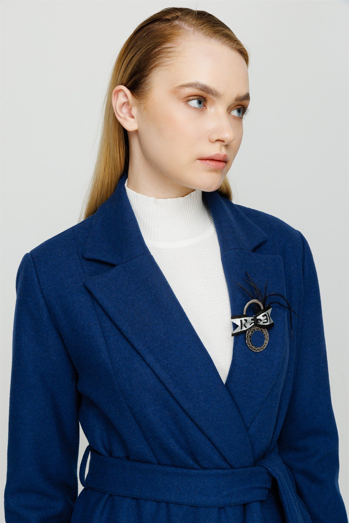 Erkek Yaka Aksesuarlı Kaban  İndigo