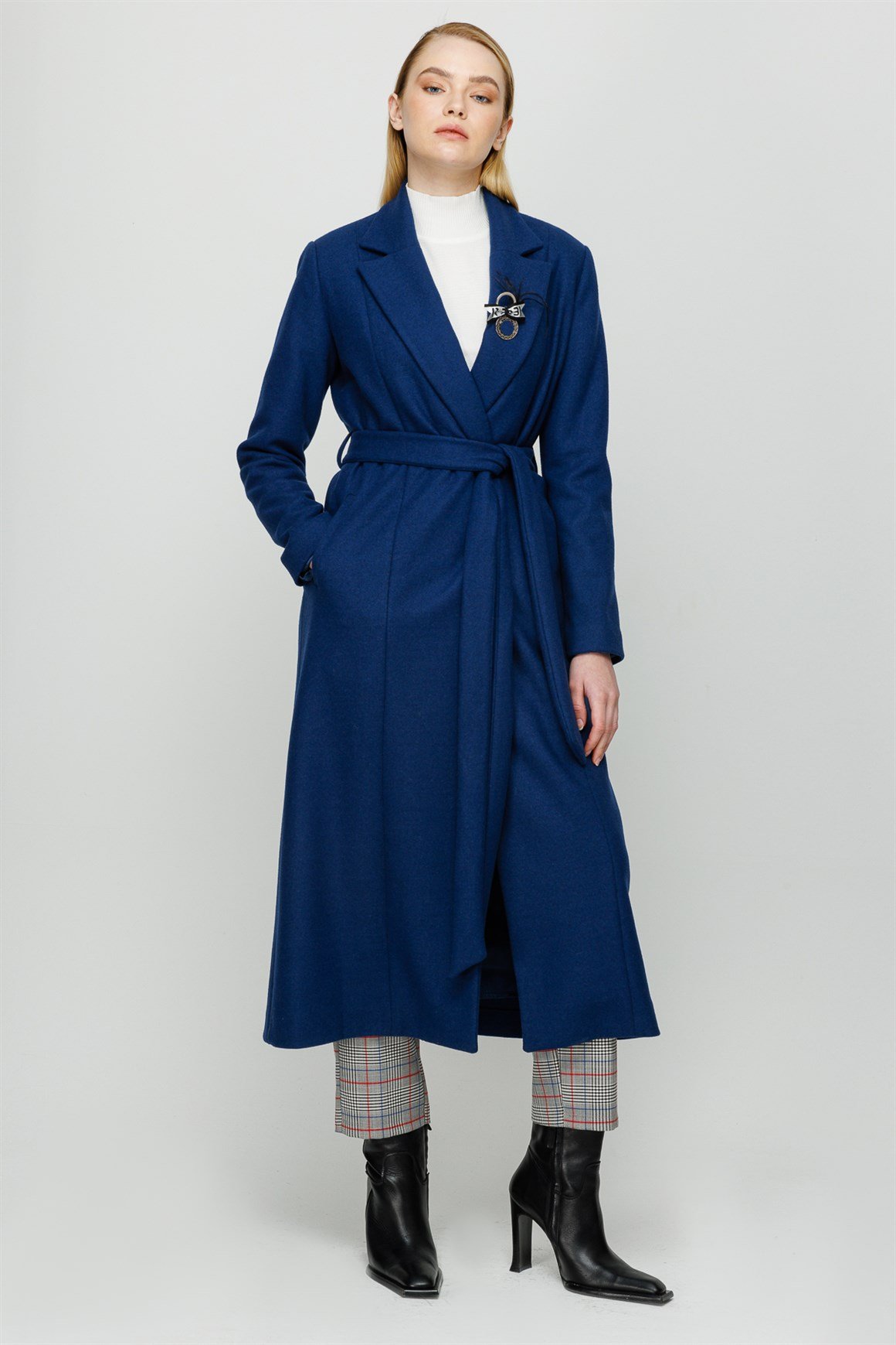 Erkek Yaka Aksesuarlı Kaban  İndigo