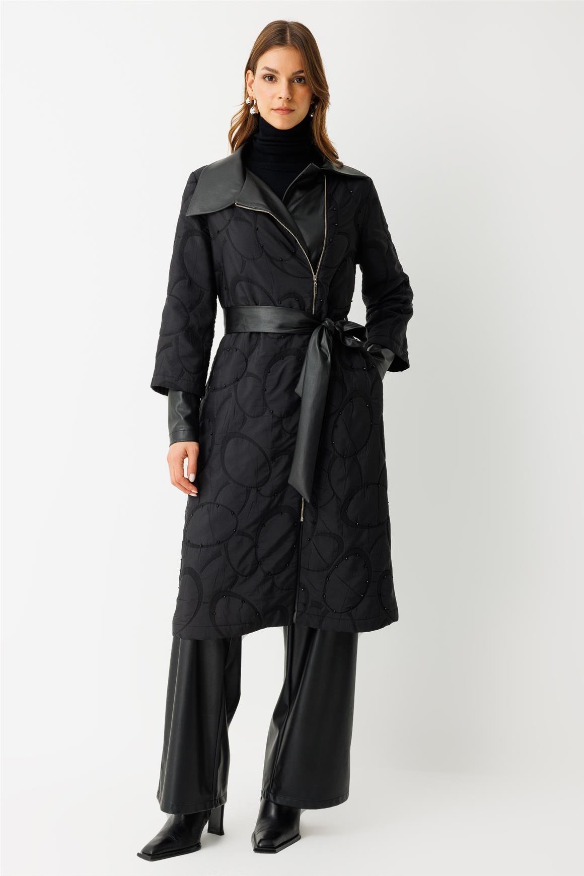 Fermuar Kapamalı Kristal Taş Detaylı Kap  Siyah