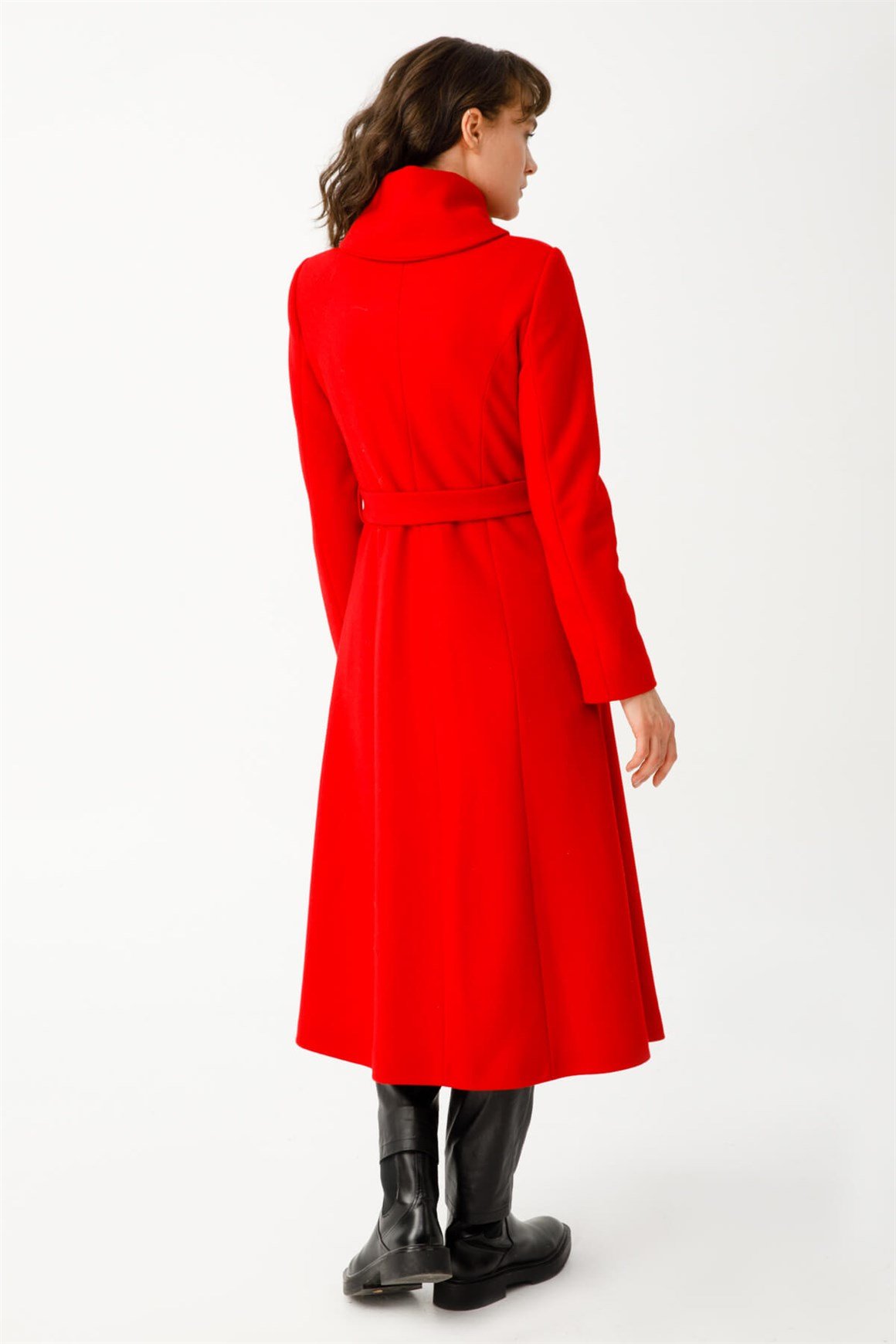 Boğum Yakalı Kruvaze Manto  Kırmızı