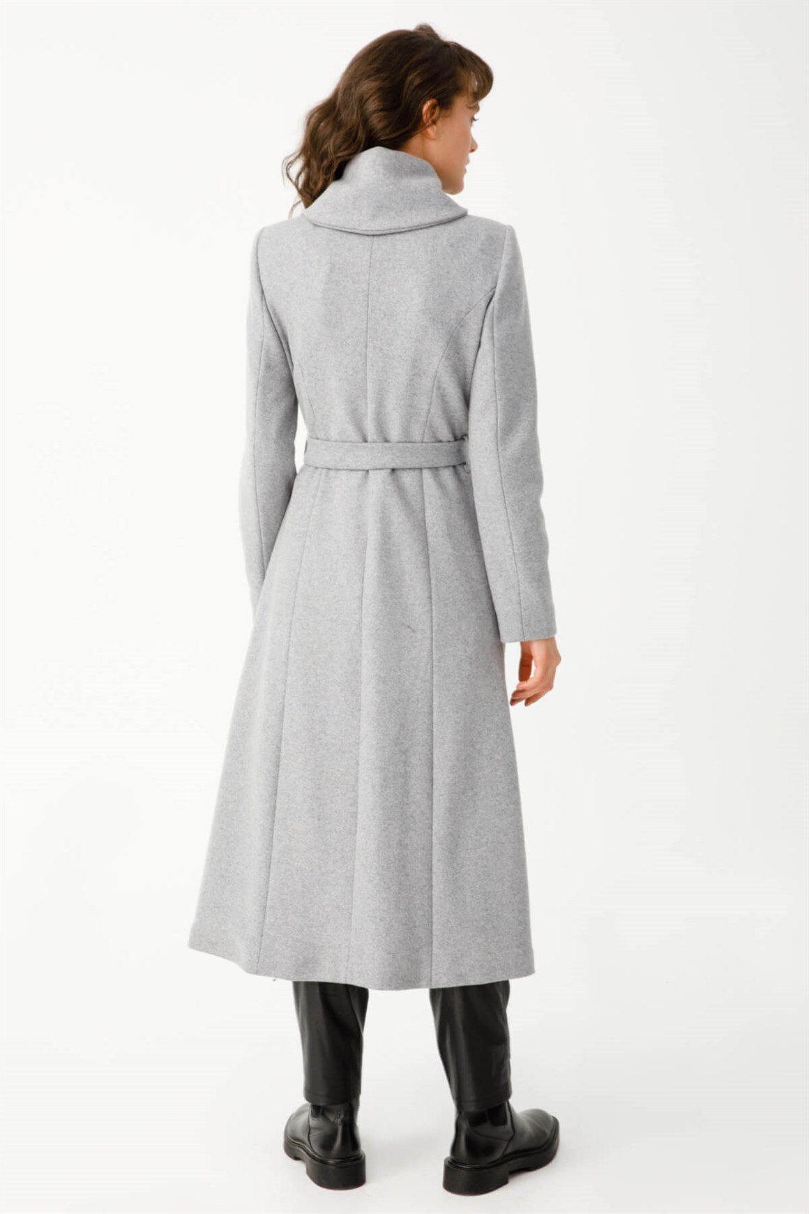 Boğum Yakalı Kruvaze Manto  Gri