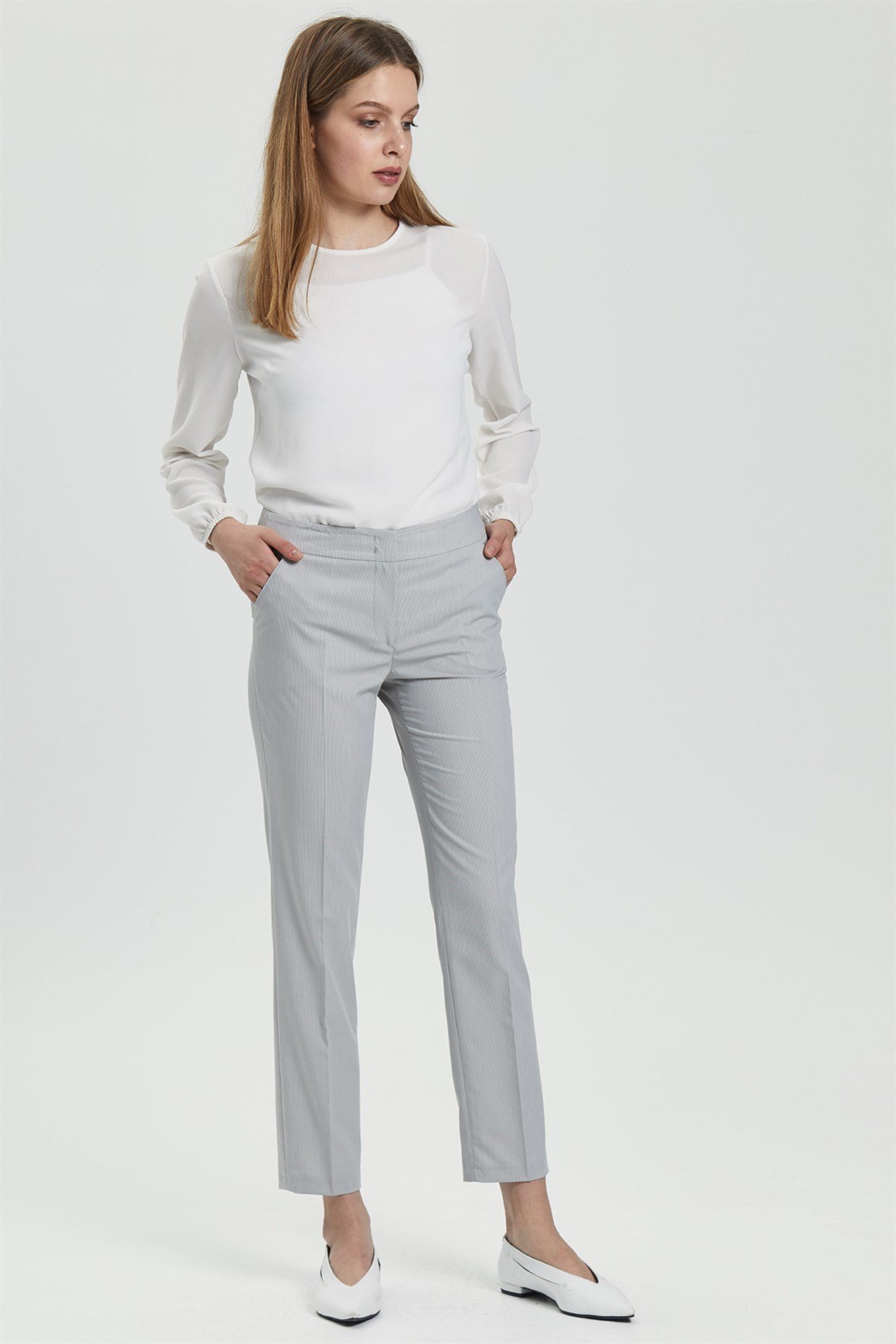 Bej Çizgili Pantolon