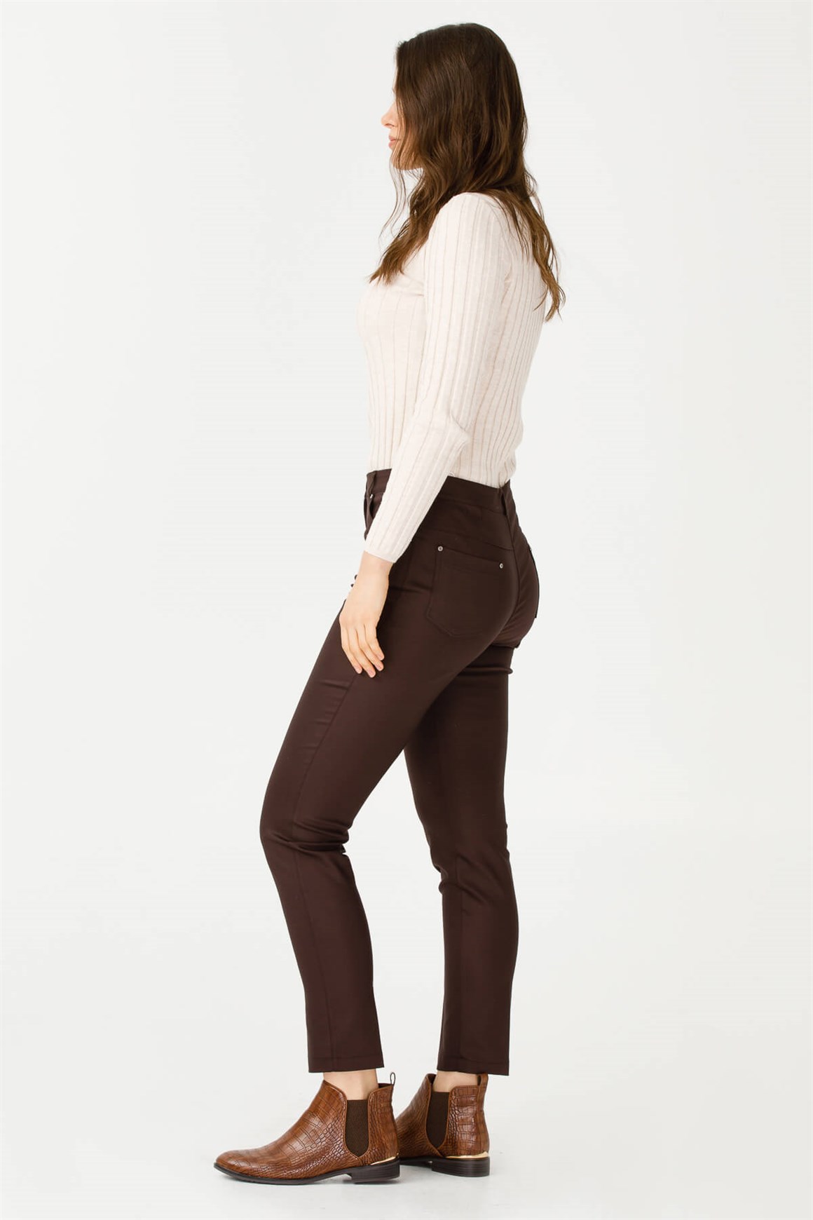 Beli Lastikli Cepli Pantolon  Kahve