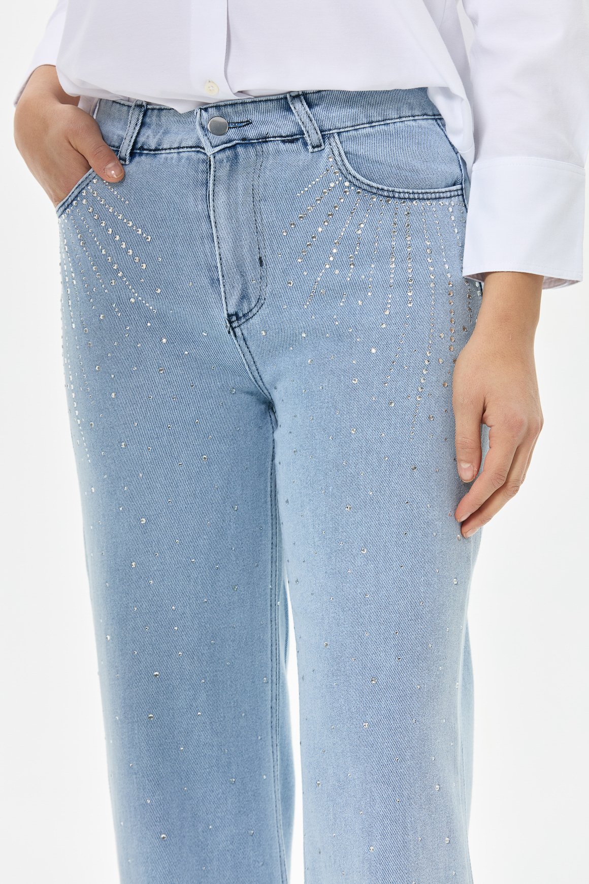 Güneş Desen Taşlı Kot Pantolon  Mavi