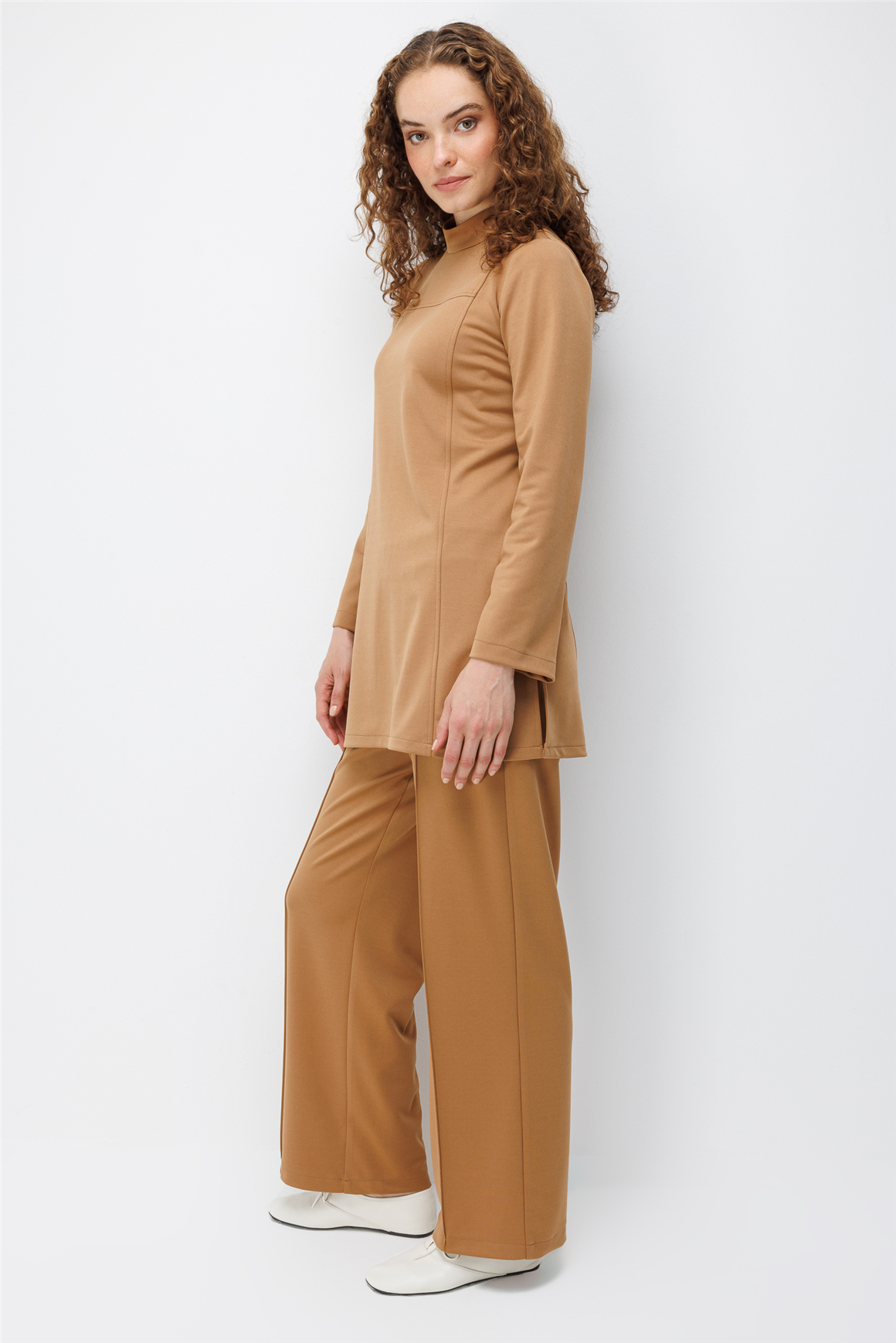 Arma Detaylı Günlük Pantolonlu Takım  Camel