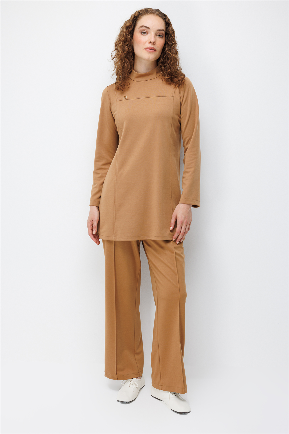 Arma Detaylı Günlük Pantolonlu Takım  Camel