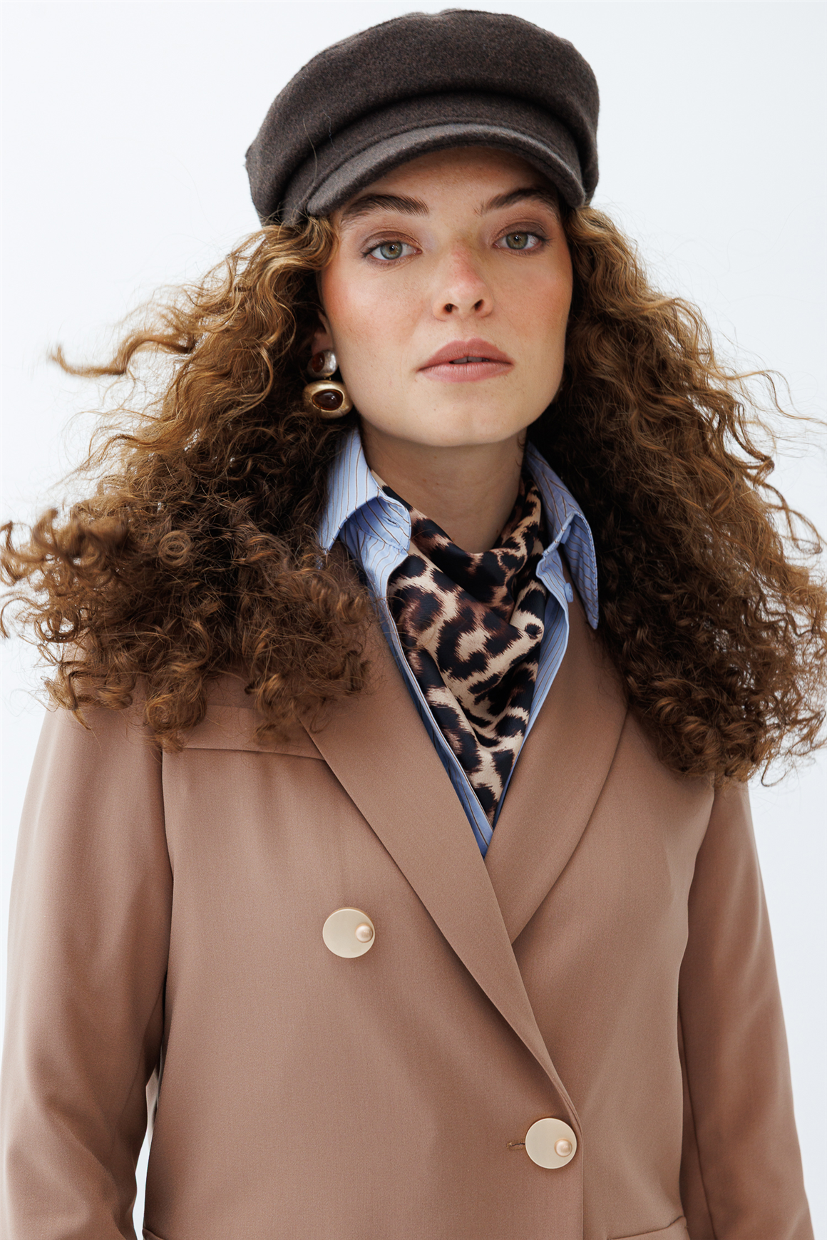 Asimetrik Düğme Detaylı Blazer Takım  Camel