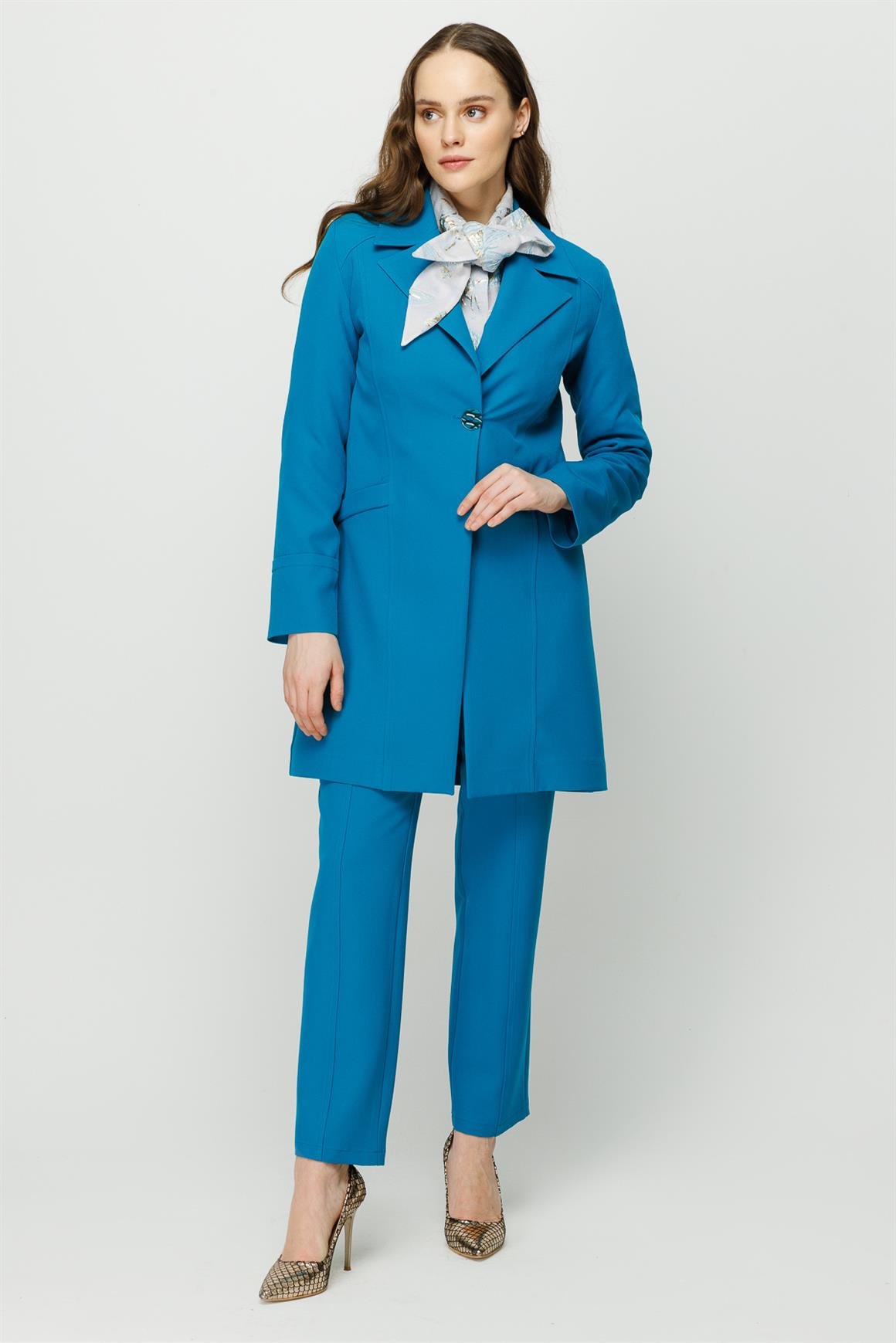 Cep Detaylı Pantolon Ceket Takım  Turkuaz
