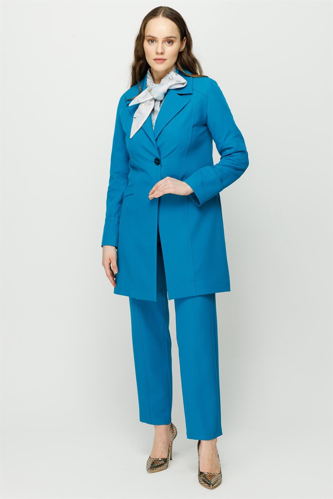 Cep Detaylı Pantolon Ceket Takım  Turkuaz