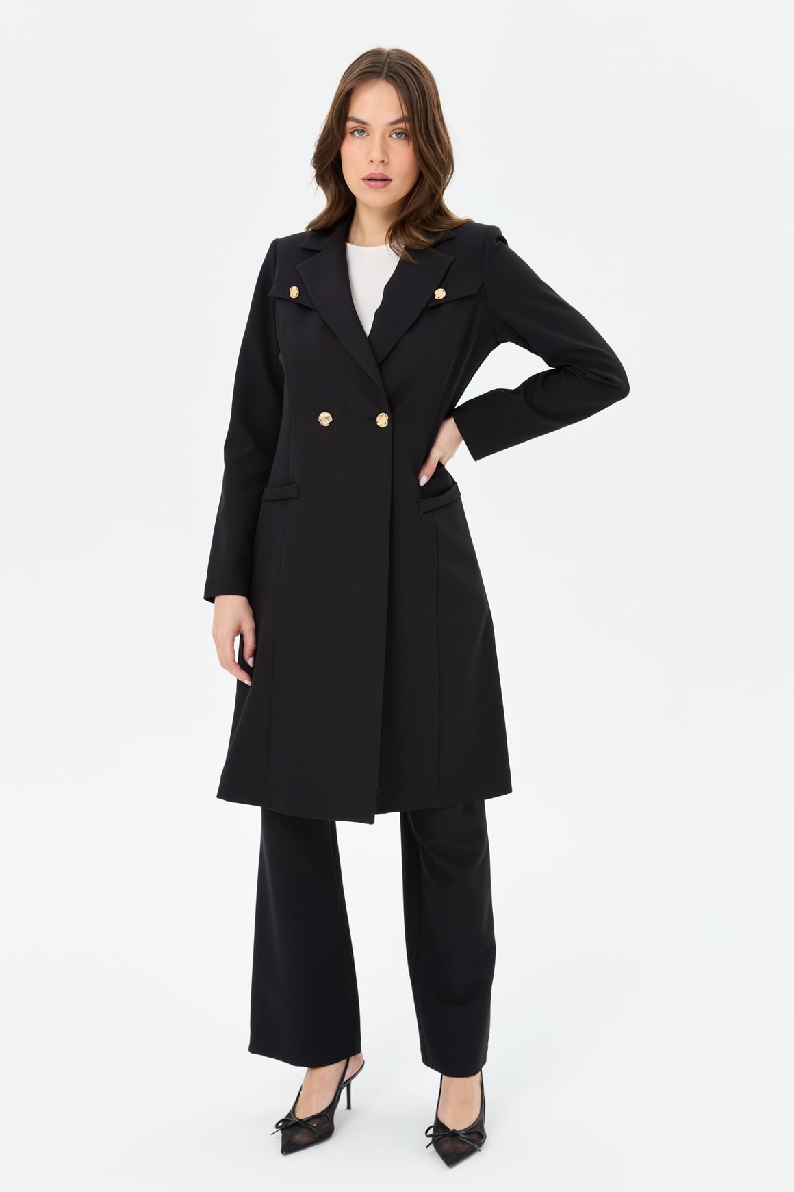 Double Aller Detailed Polyviscon Suit - Black