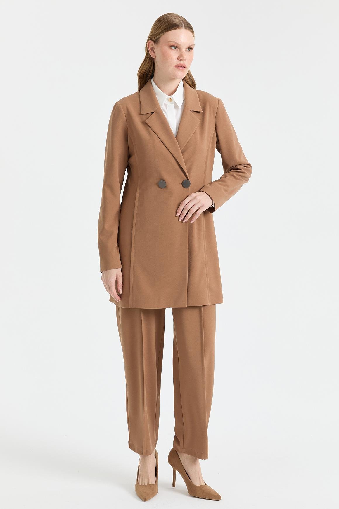 Çift Düğmeli Ceket Pantolon Takım  Camel