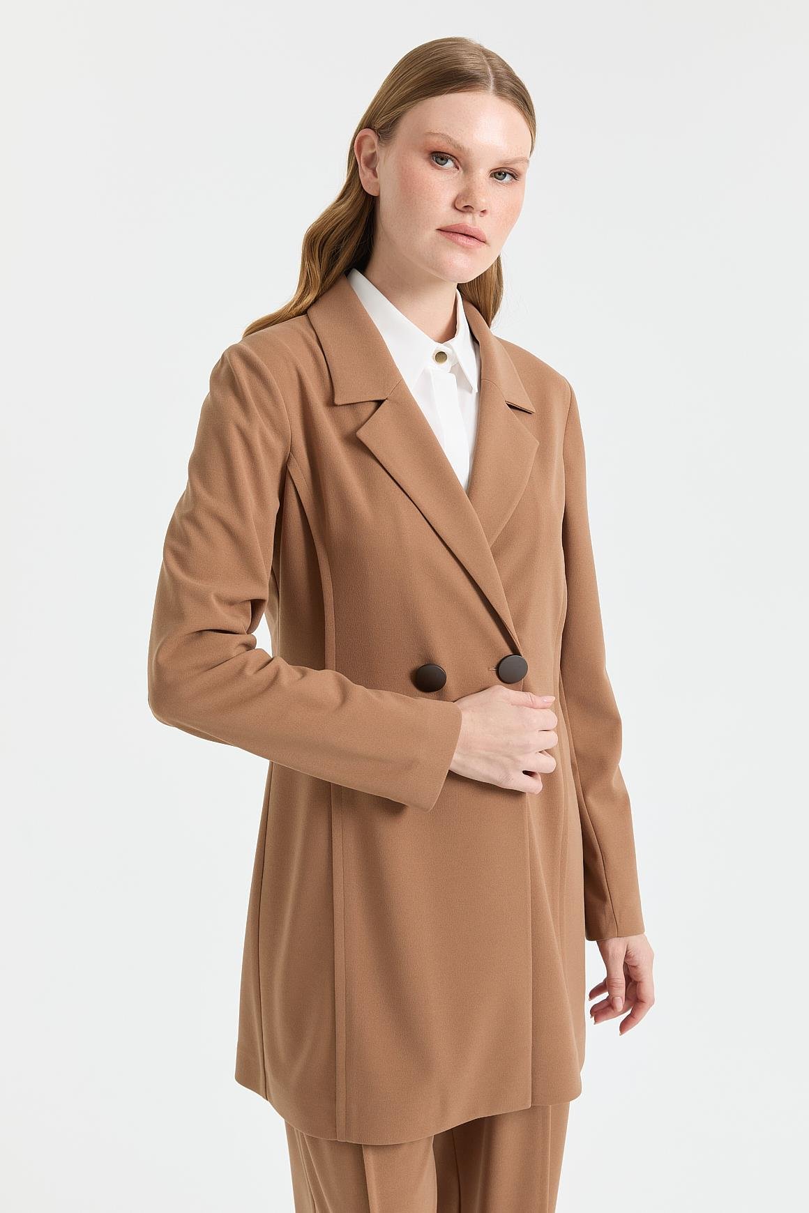 Çift Düğmeli Ceket Pantolon Takım  Camel