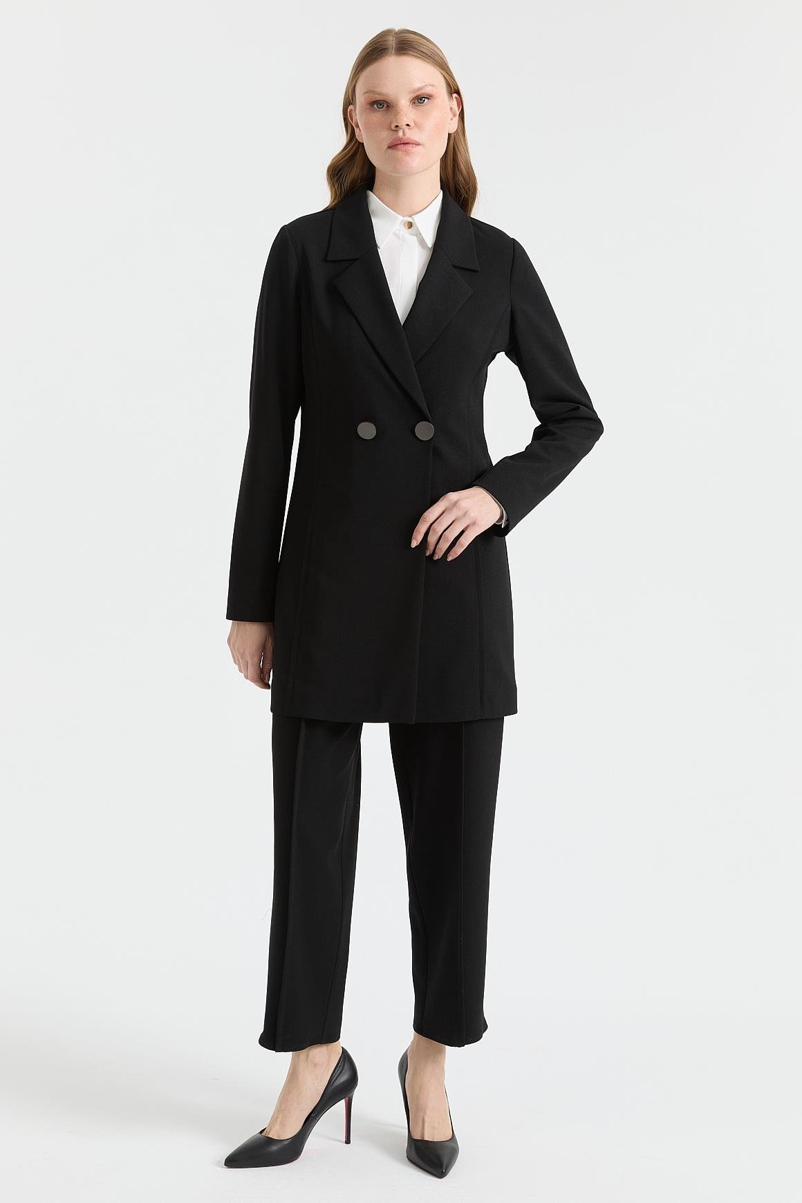 Çift Düğmeli Ceket Pantolon Takım  Siyah