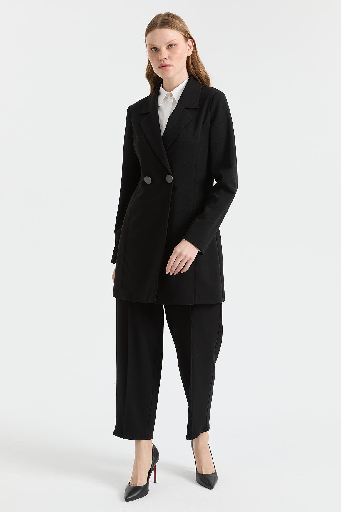 Çift Düğmeli Ceket Pantolon Takım  Siyah