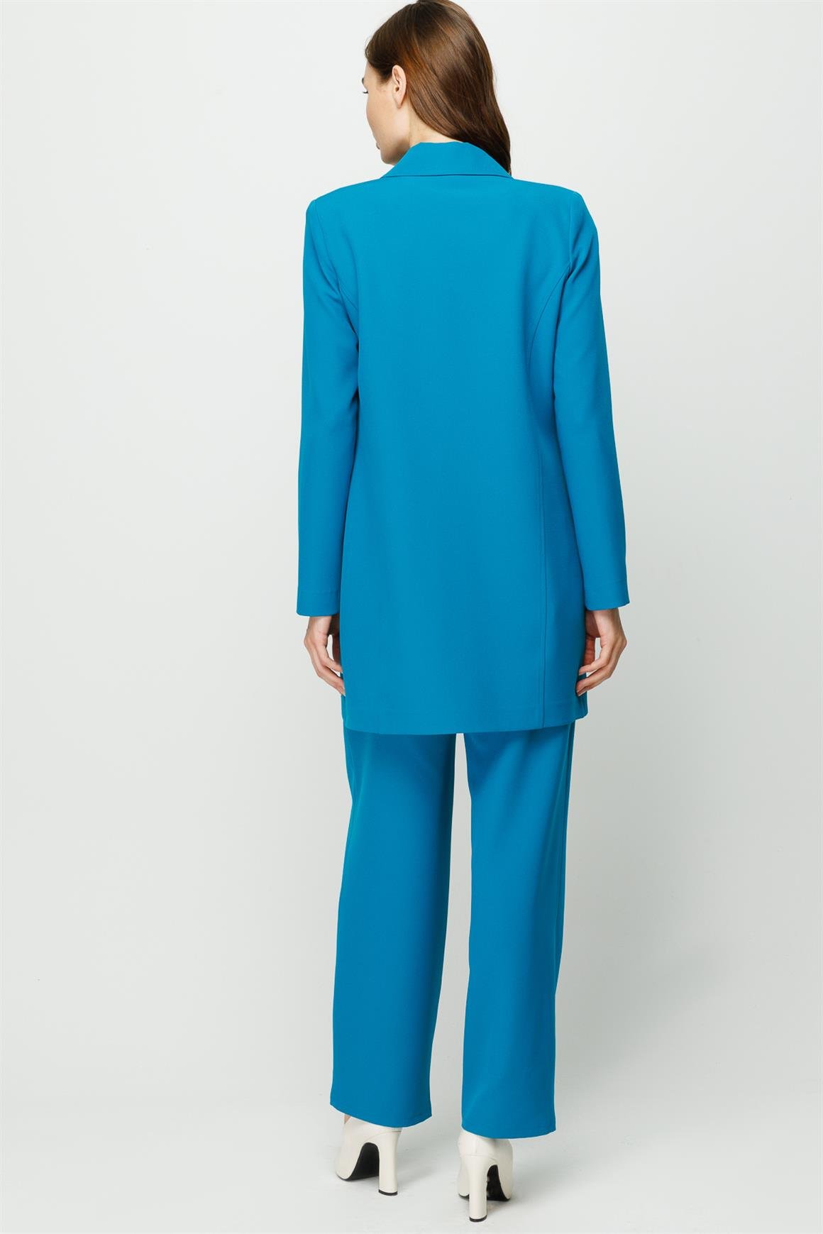 Çıt Çıt Detaylı Oversize Ceket Pantolon Takım  Turkuaz
