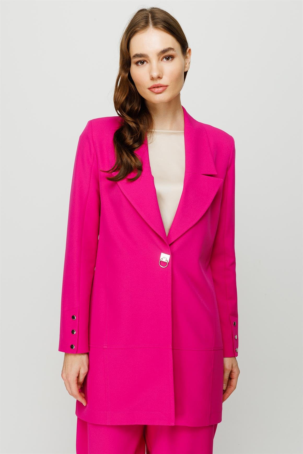 Çıt Çıt Detaylı Oversize Ceket Pantolon Takım  Fuşya