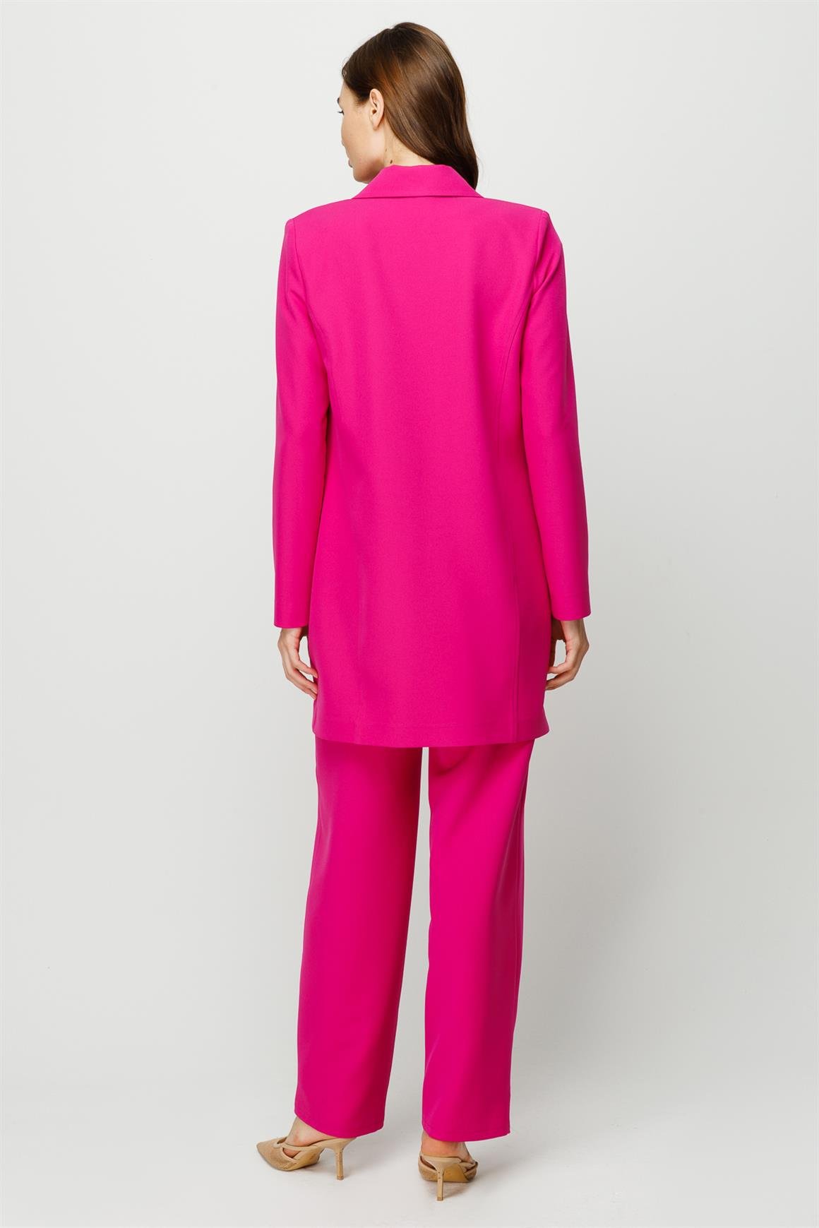 Çıt Çıt Detaylı Oversize Ceket Pantolon Takım  Fuşya
