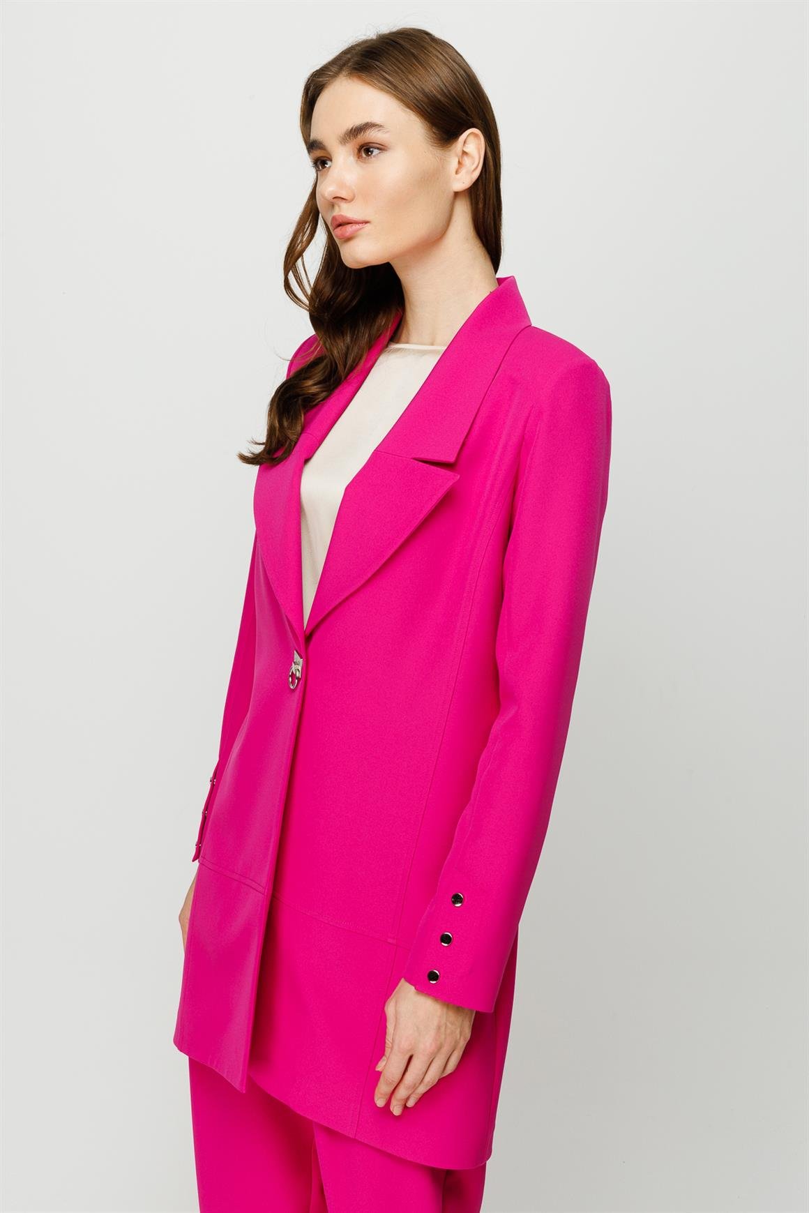 Çıt Çıt Detaylı Oversize Ceket Pantolon Takım  Fuşya