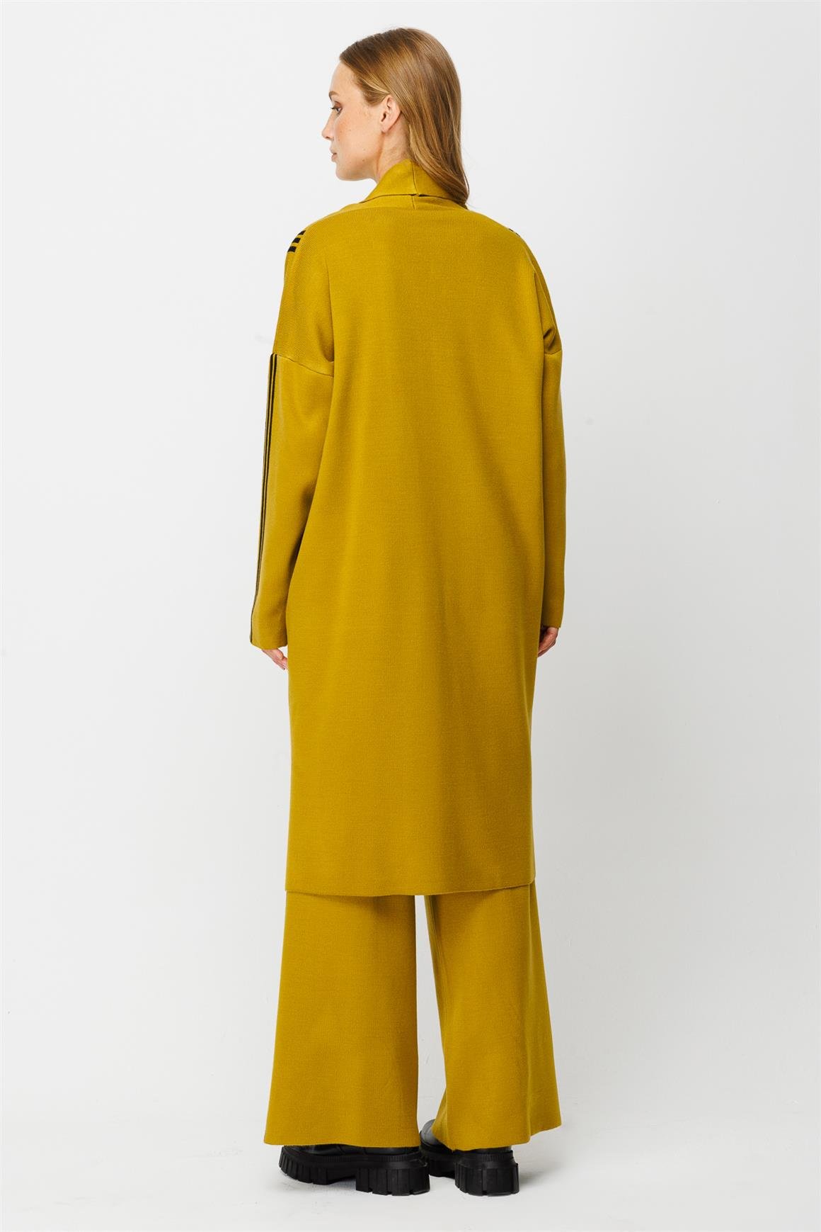 Çizgi Detaylı Triko Pantolonlu Takım  Fıstık Yeşili