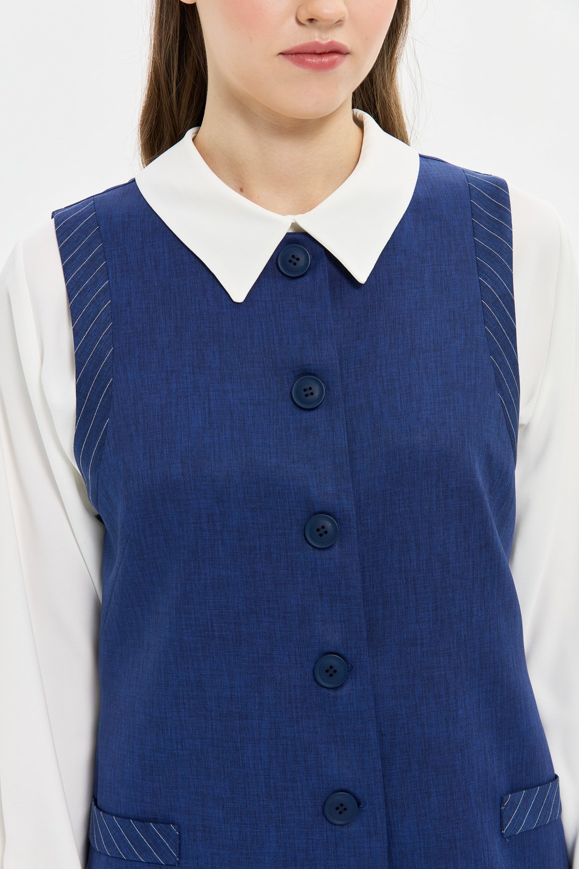 Çizgili ve Düz Poliviskon Kumaş Yelek Pantolon Takım  Laci