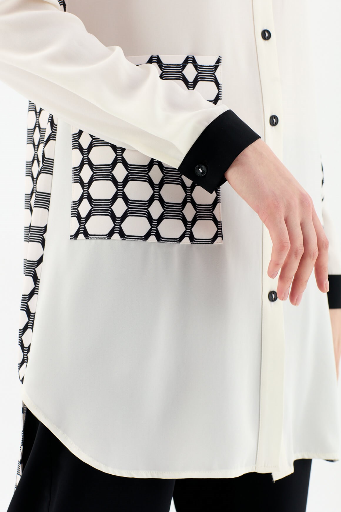 Desen Kombinli Pantolon Tunik Takım  Ekru