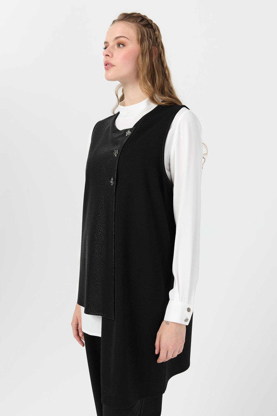 Desenli Deri Garnili Üçlü Takım  Siyah