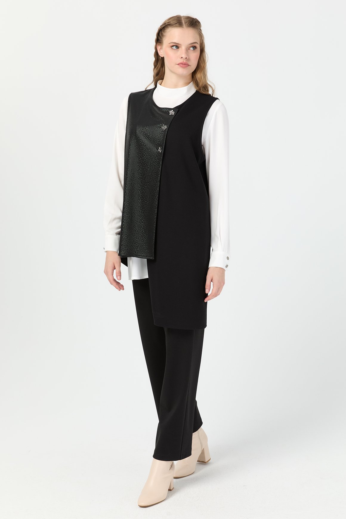 Desenli Deri Garnili Üçlü Takım  Siyah